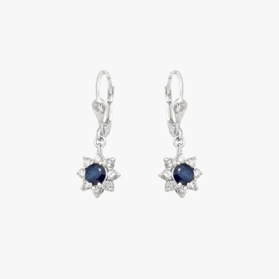 Pair of white gold earrings, decorated with sapphires and diamonds