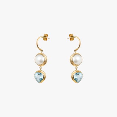 Pair of gold earrings, decorated with Mabe pearls and topaz