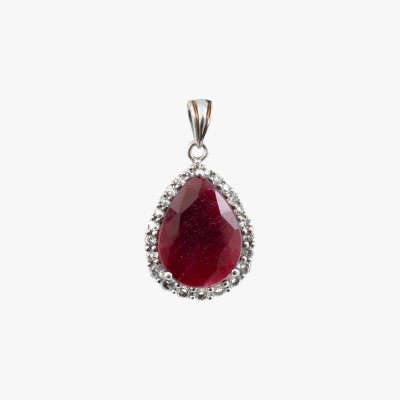 Silver pendant, adorned with ruby and topazes