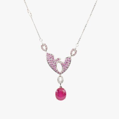 Art Nouveau white gold necklace, decorated with rubies