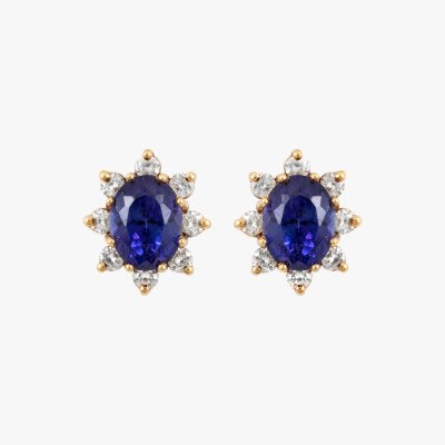 Pair of gold earrings, decorated with tanzanite and diamonds, accompanied by additional gemological certificate