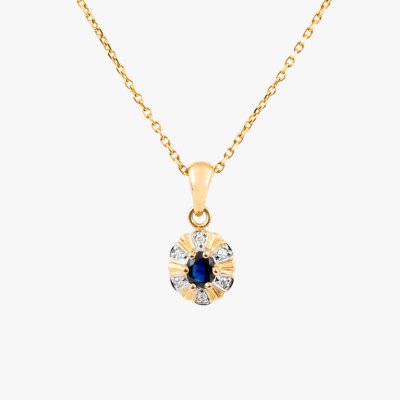 Gold chain with sapphire and diamond pendant
