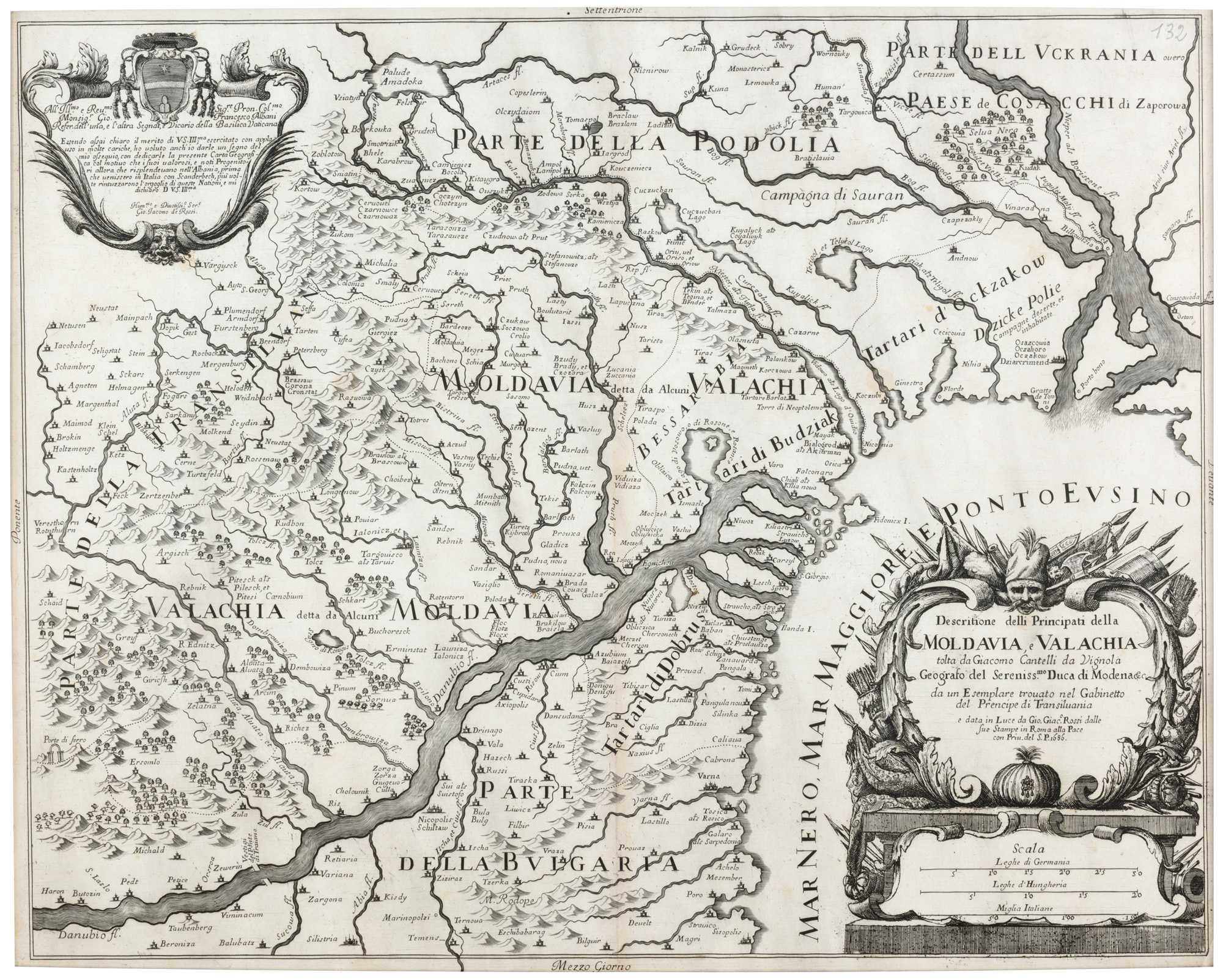 "Map 'Moldova and Wallachia' by Giacomo Cantelli and Giovanni Rossi, mid 19th century"