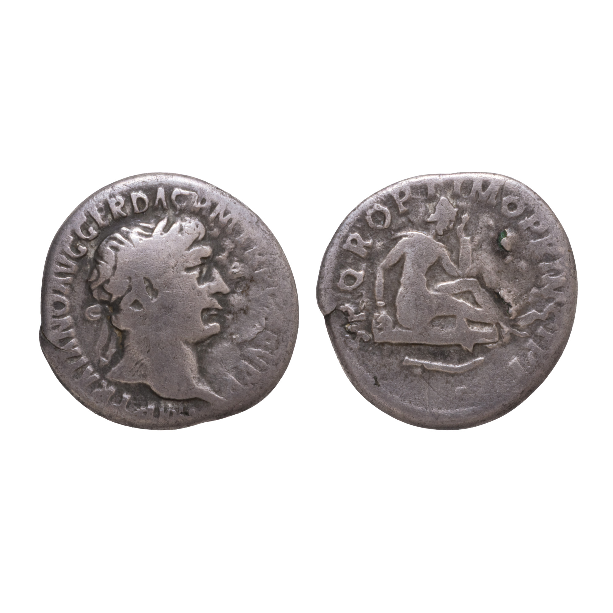 Monedă Denarius, Traian, Imperiul Roman, tip Dac îndurerat,103-111 d.Hr., argint