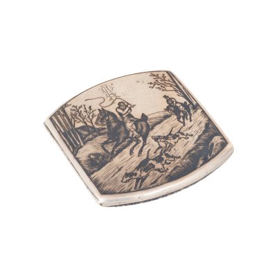 Niello silver snuffbox, decorated with hunting scene, Austro-Hungary, cca. 1900