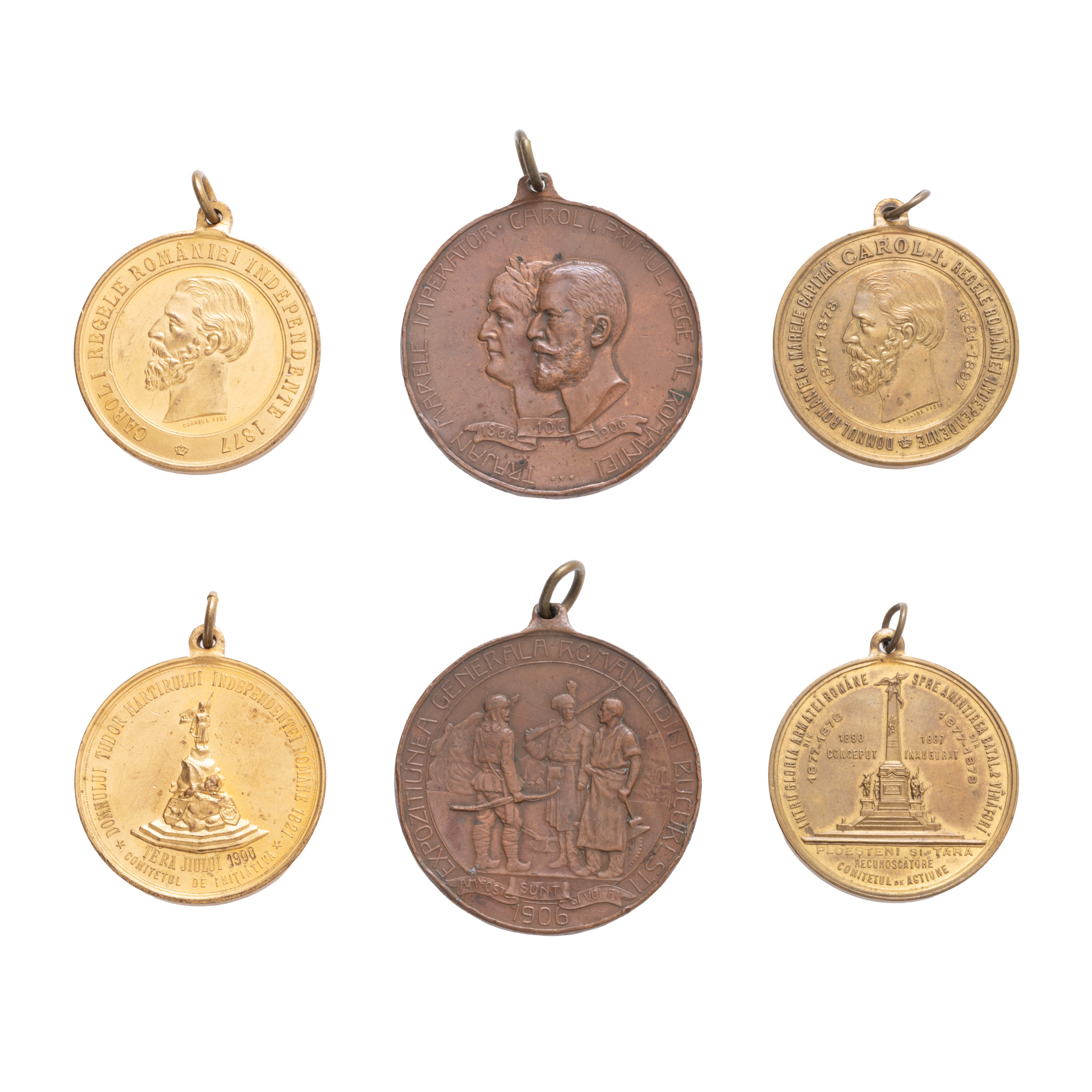 Lot consisting of the "Monument of the 2nd Battalion Hunters of Ploiești" medal, engraver Carniol son, 1897, the "Monument of Tudor Vladimirescu" medal, engraver Carniol son, 1900 and the "General Romanian Exhibition from Bucharest" medal, 1906