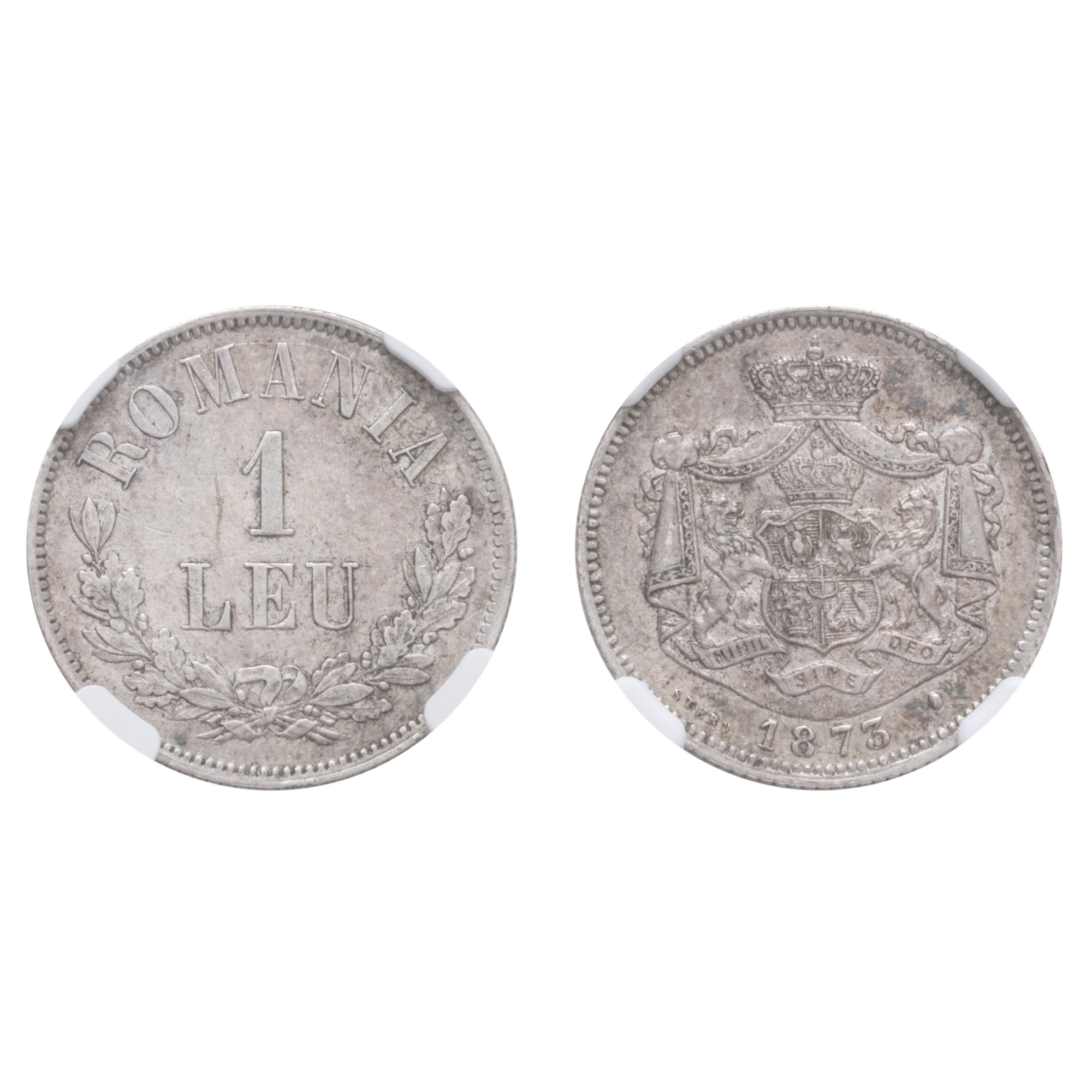 Monedă 1 Leu, Carol I, 1873, gradată AU53, argint