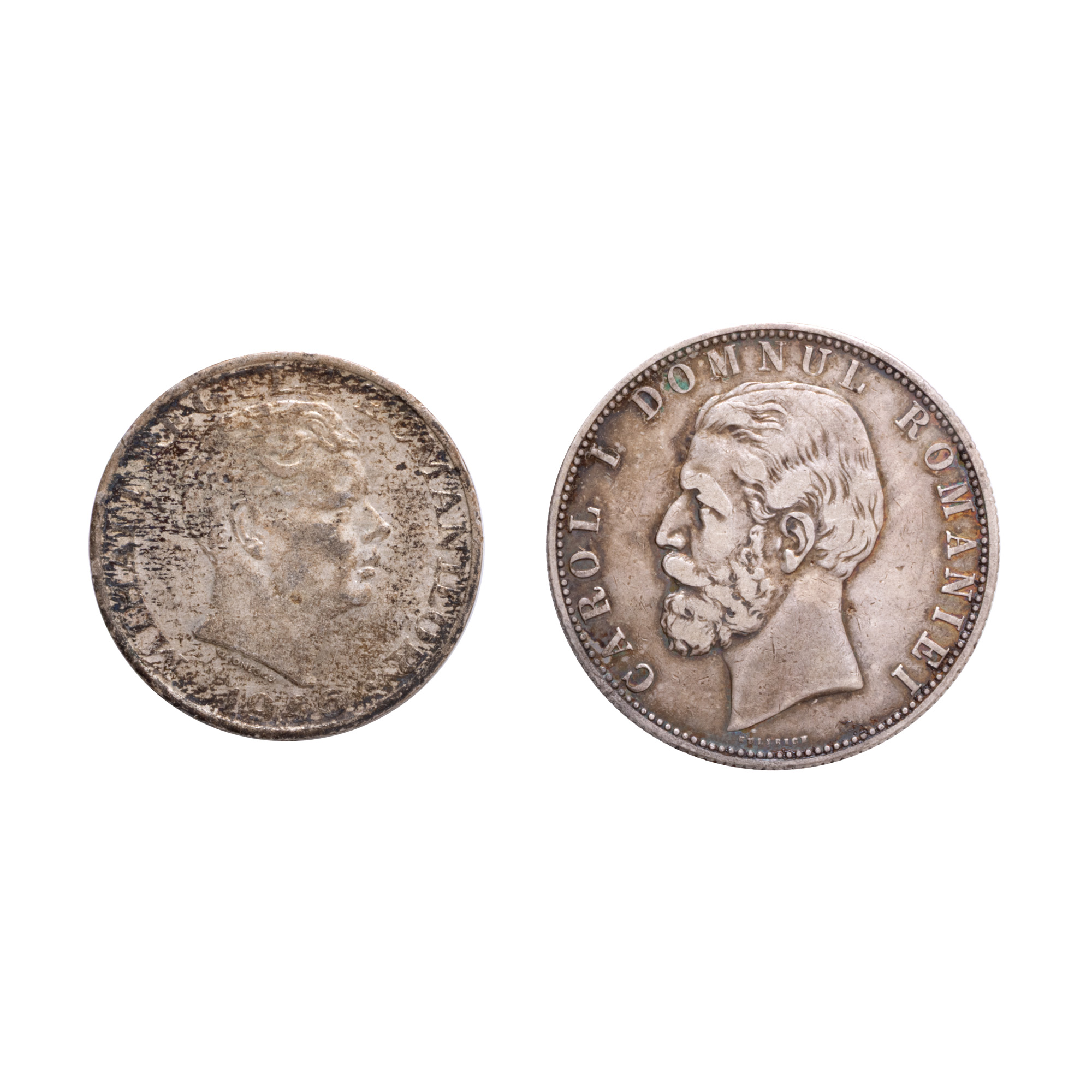 Lot format din 5 Lei, Carol I, 1880, și 25000 Lei, Mihai I, 1946, argint