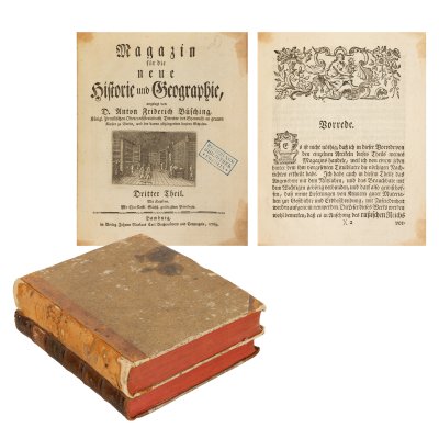 The first publication of Dimitrie Cantemir's work, "Description of Moldova", in "Magazine for new History and Geography", editor Anton Friedrich Büsching, in German, two volumes, Hamburg, 1769 and 1770