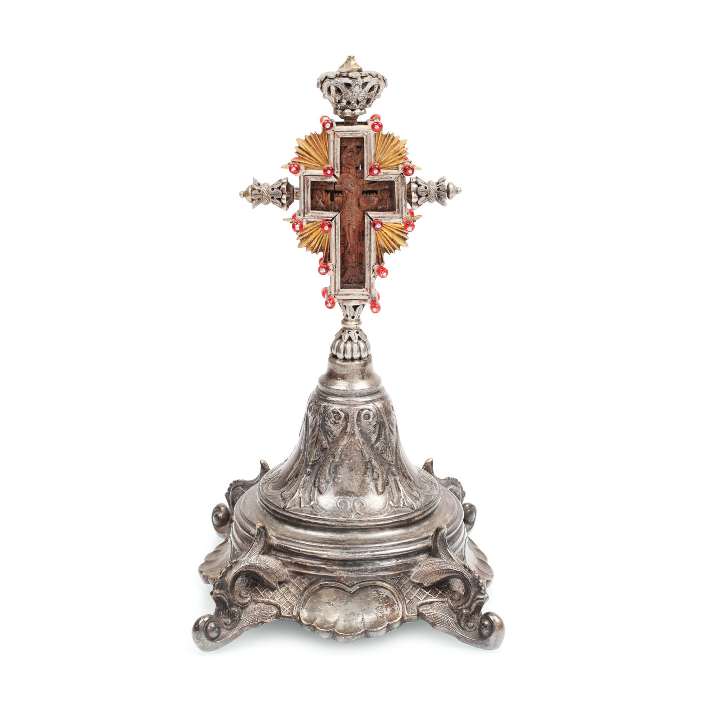 Cruce de altar, cu montură din argint și metal argintat, sec. XIX