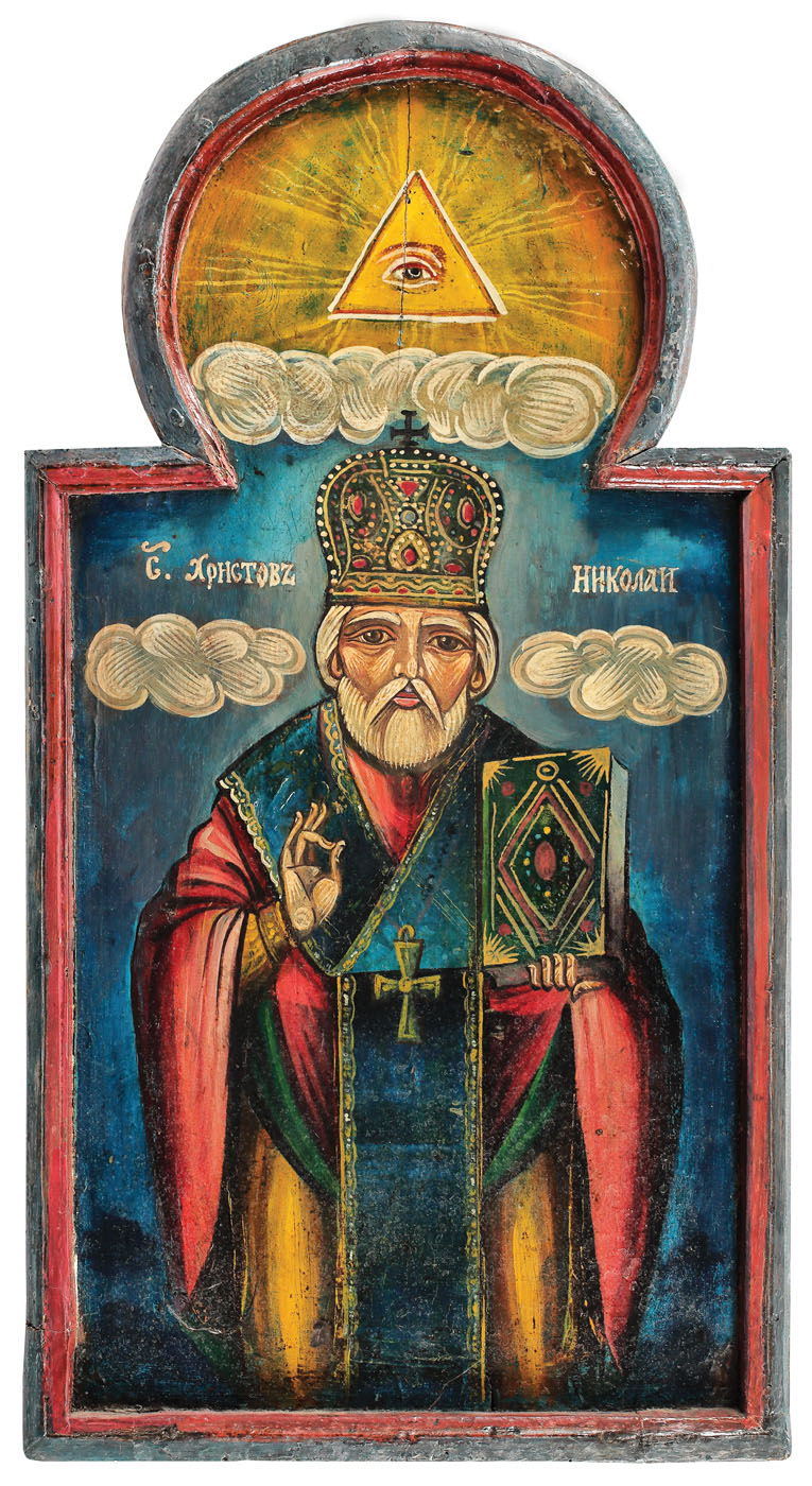 Icoană pe lemn, "Nicolae al lui Hristos cu Ochiul A toate văzător", Rusia, sfârşitul sec. XIX 