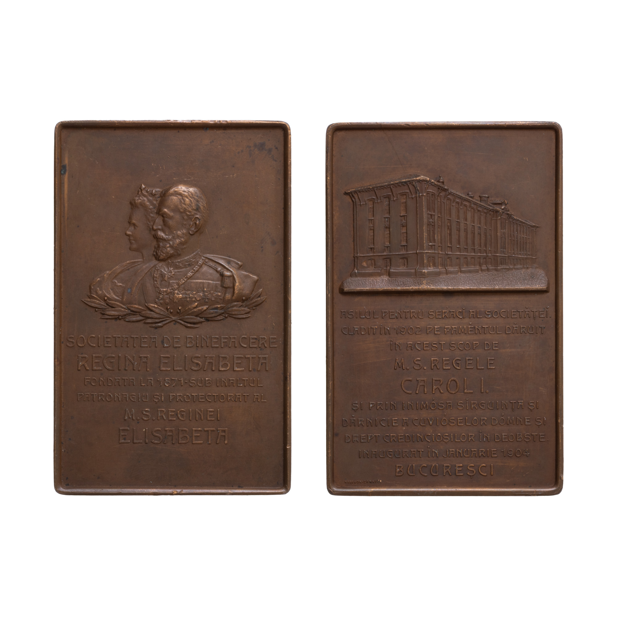 Plaque "The Shelter for the Poor of the Queen Elisabeta Charity Society", engravers Radivon and Carniol, circa. 1904
