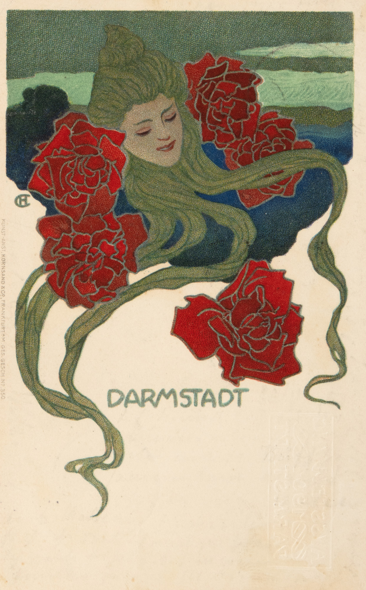 Carte poștală Art Nouveau ”Prima expoziție a coloniei de artiști din Darmstadt”, realizată de Hans Cristiansen, 1901, piesă de colecție