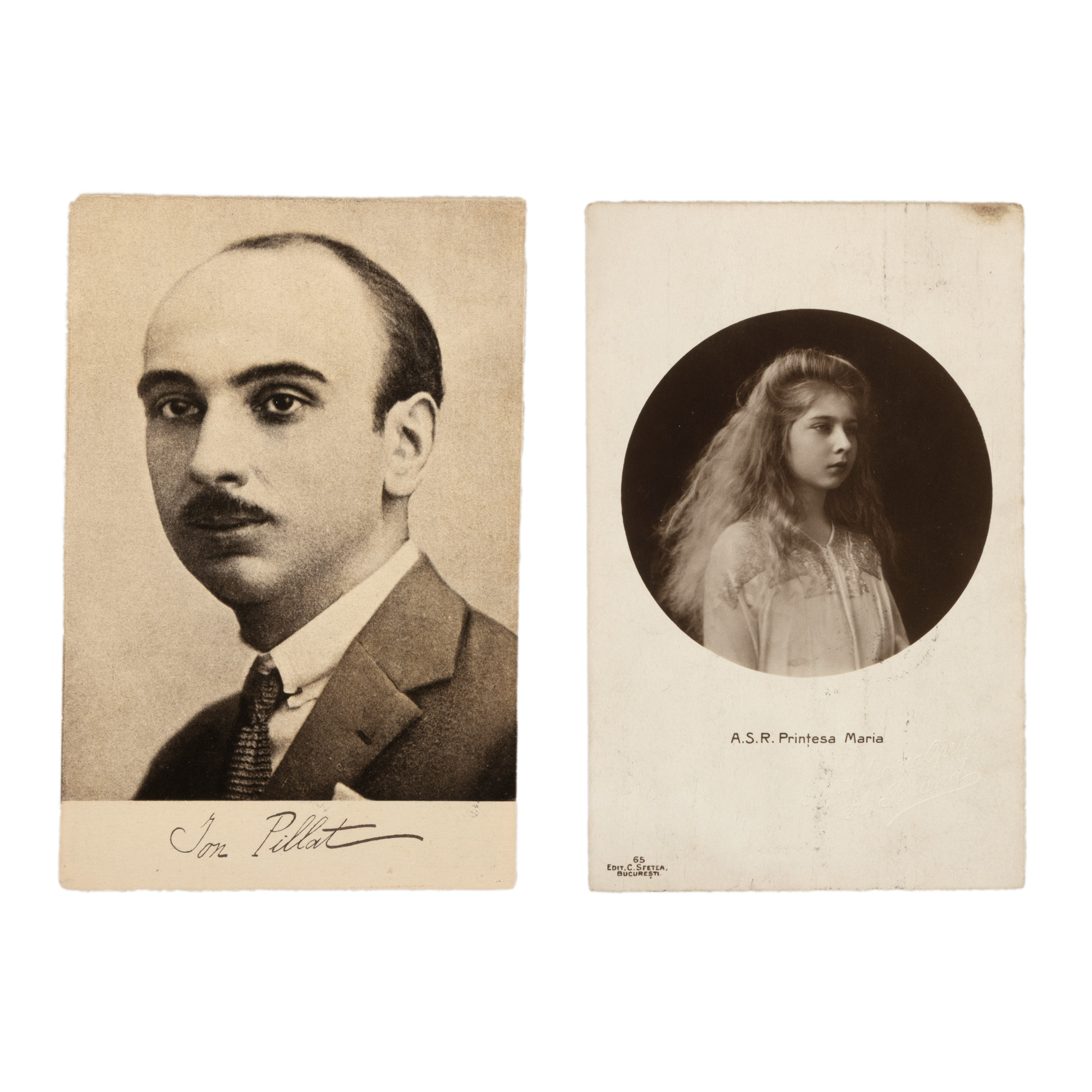 Lot consisting of uncirculated postcard featuring Ion Pillat and postcard sent by Ion Niculescu Dorobanțu to Pia Pillat, December 23, 1910