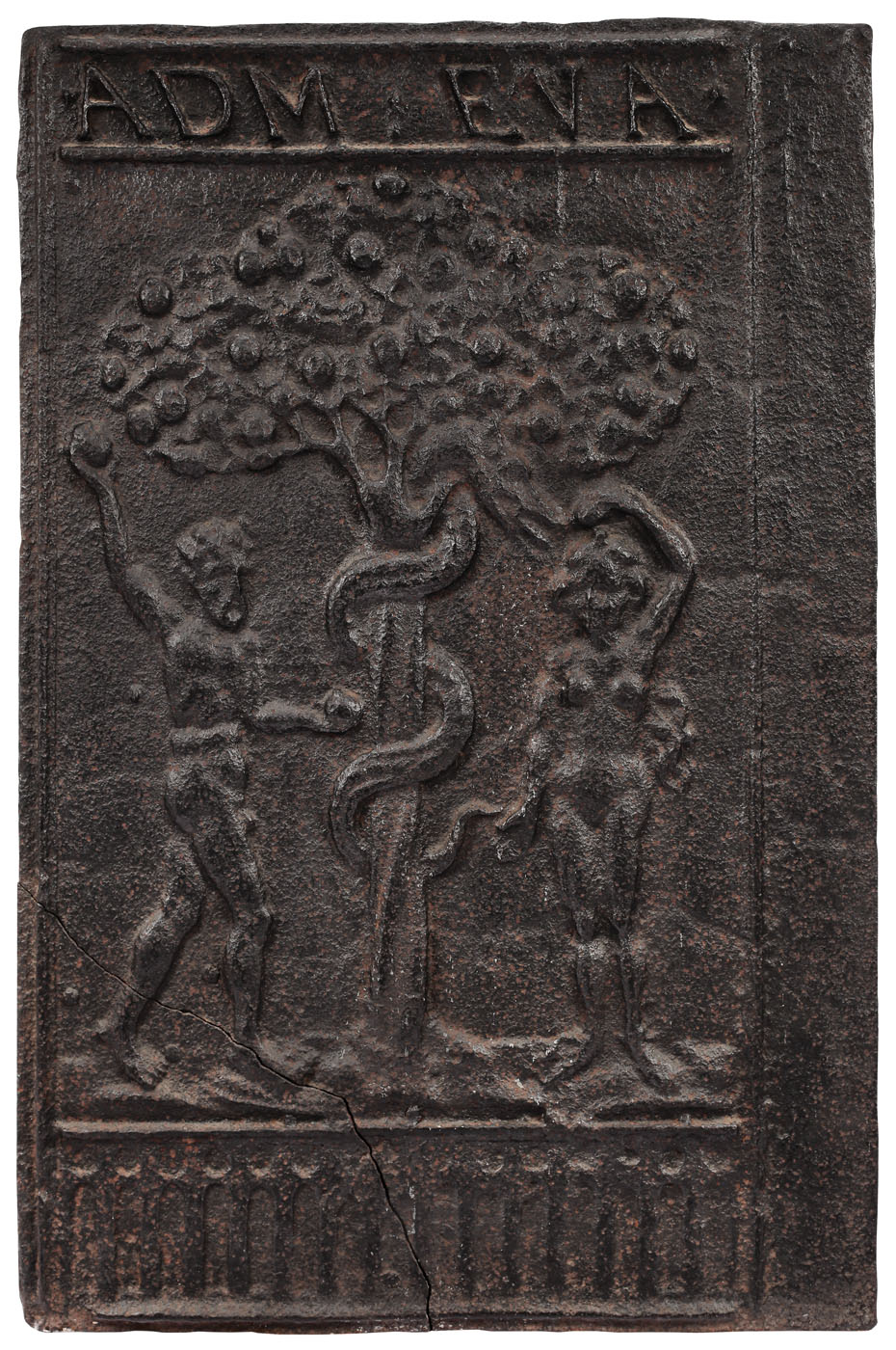Placă de șemineu, din fontă, "Adam şi Eva", atelier german, sec. XVII