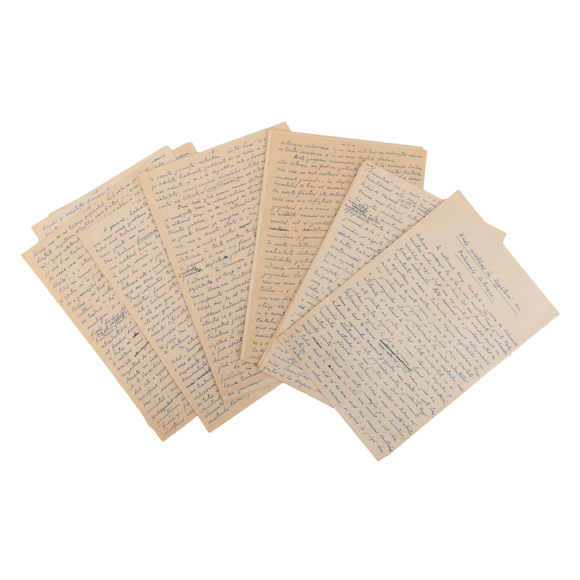 Manuscript "Some Problems Related to Literary Translations" by Pericle Martinescu, from whose collection it originates, approx. 1945 (17 pages)