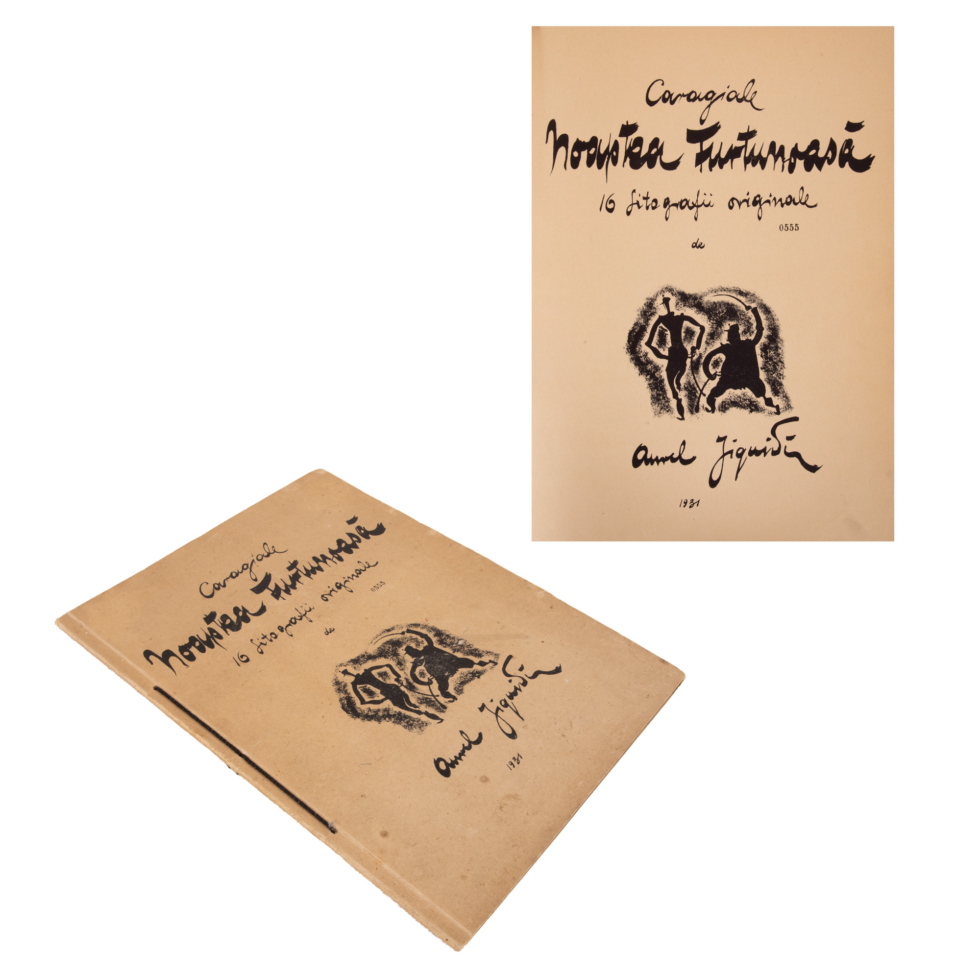Album cu 16 litografii originale ”O noapte furtunoasă de Ion Luca Caragiale”, de Aurel Jiquidi, 1931, exemplar numerotat 0555