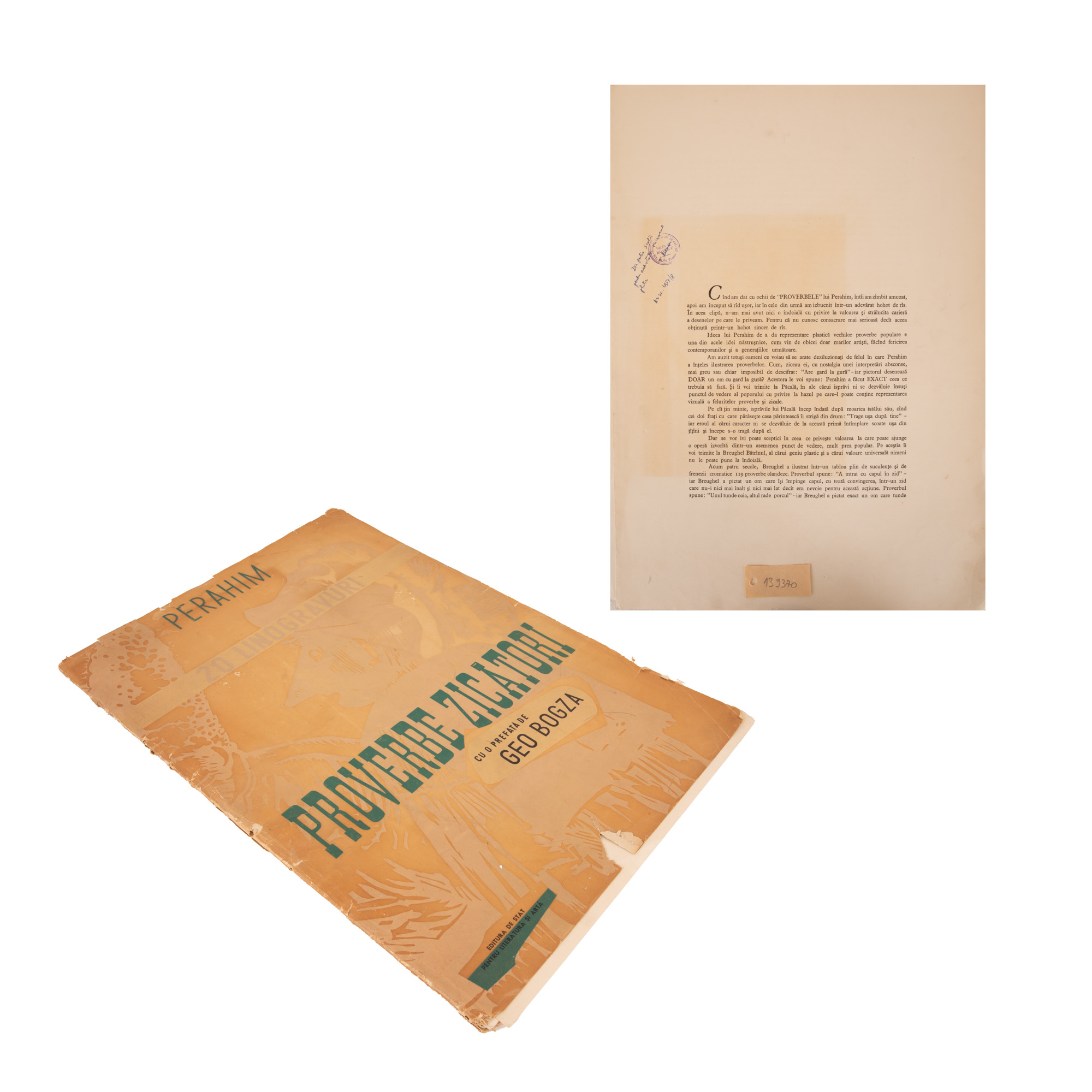 "Proverbs-Sayings" Map, Bucharest, circa 1958, with a preface by Geo Bogza and 20 linocuts by Jules Perahim