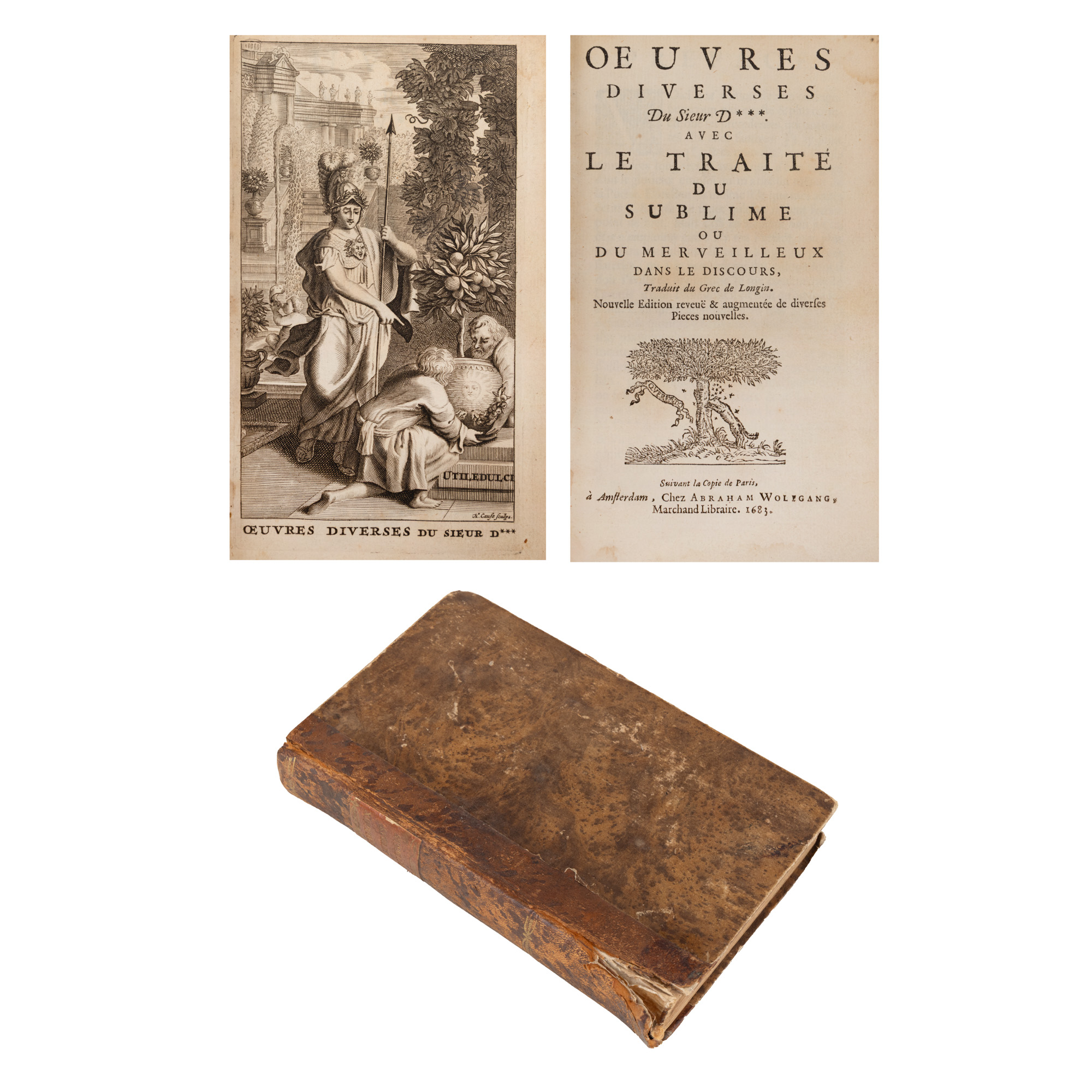 ”Opere diverse. Tratat asupra desăvârșirii sau perfecțiunii în oratorie”, traducere de Boileau-Despréaux după Longinus, franceză, Amsterdam, 1683, provine din colecția pictorului Ion Lucian Murnu