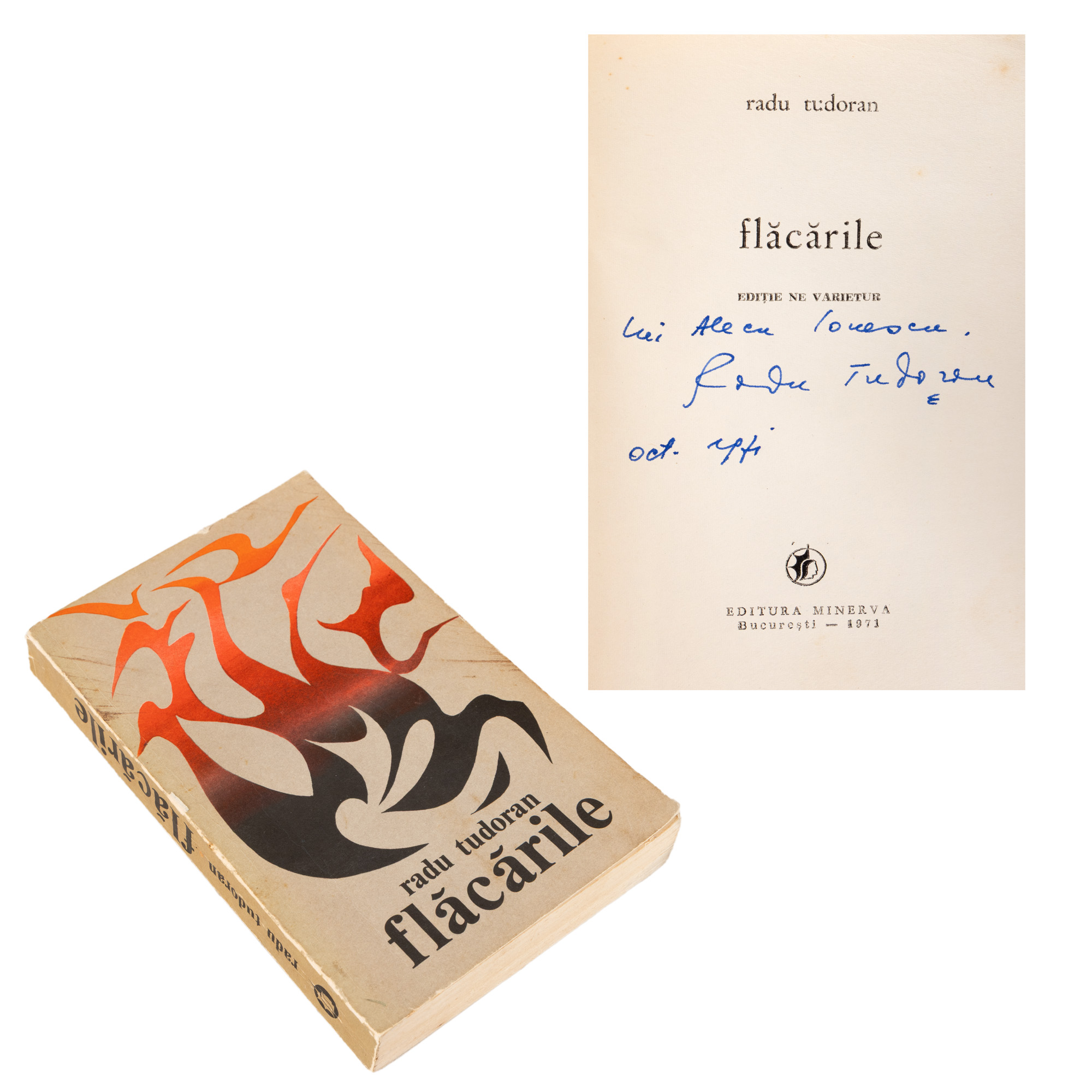 "Flames", by Radu Tudoran, Bucharest, 1971, with the author's holographic signature
