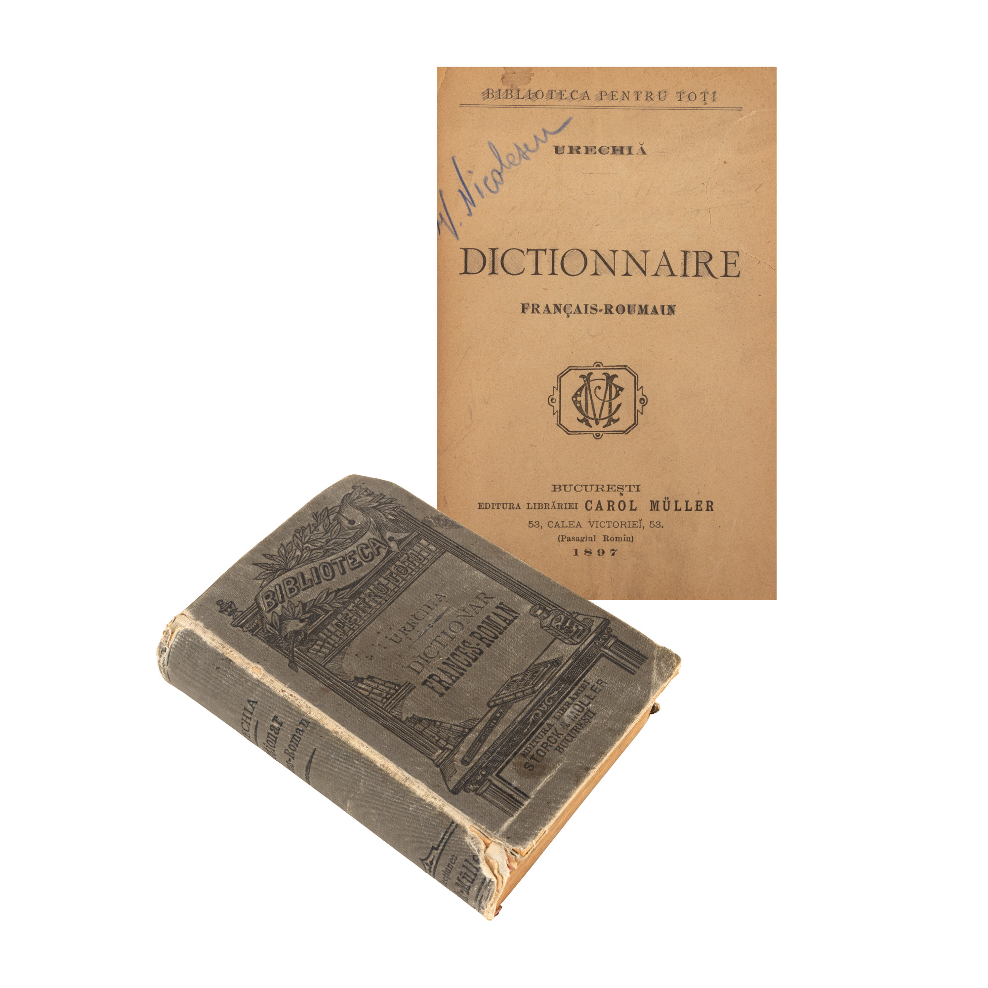 ”Dictionar francez-român”, de Vasile Alexandrescu-Urechia, București, 1897, cu ex-libris