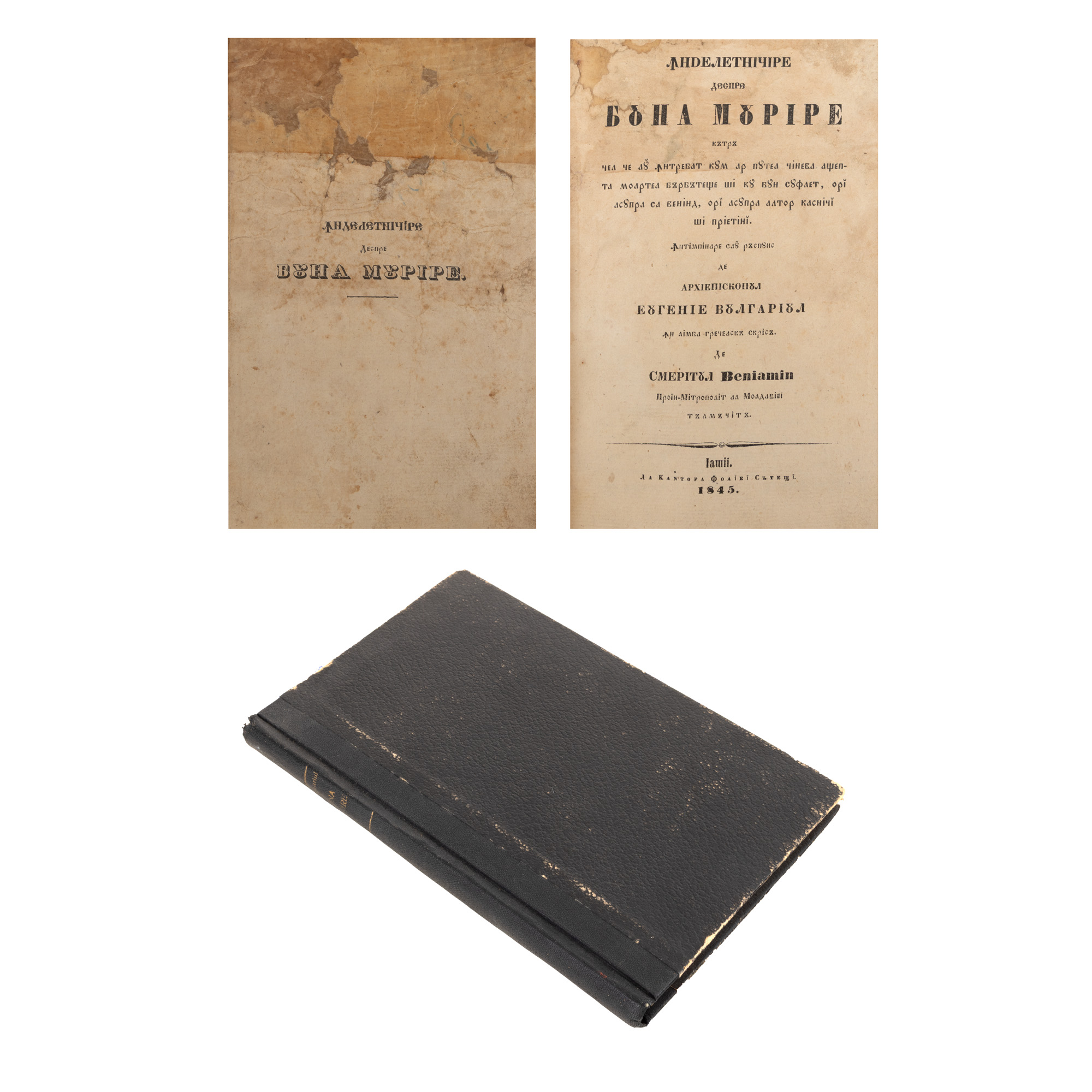 "Occupation about good death; encounter or response", by Archbishop Eugenie Vulgariul, princeps edition, Iasi, 1845, last book translated by Veniamin Costache, Metropolitan of Moldova