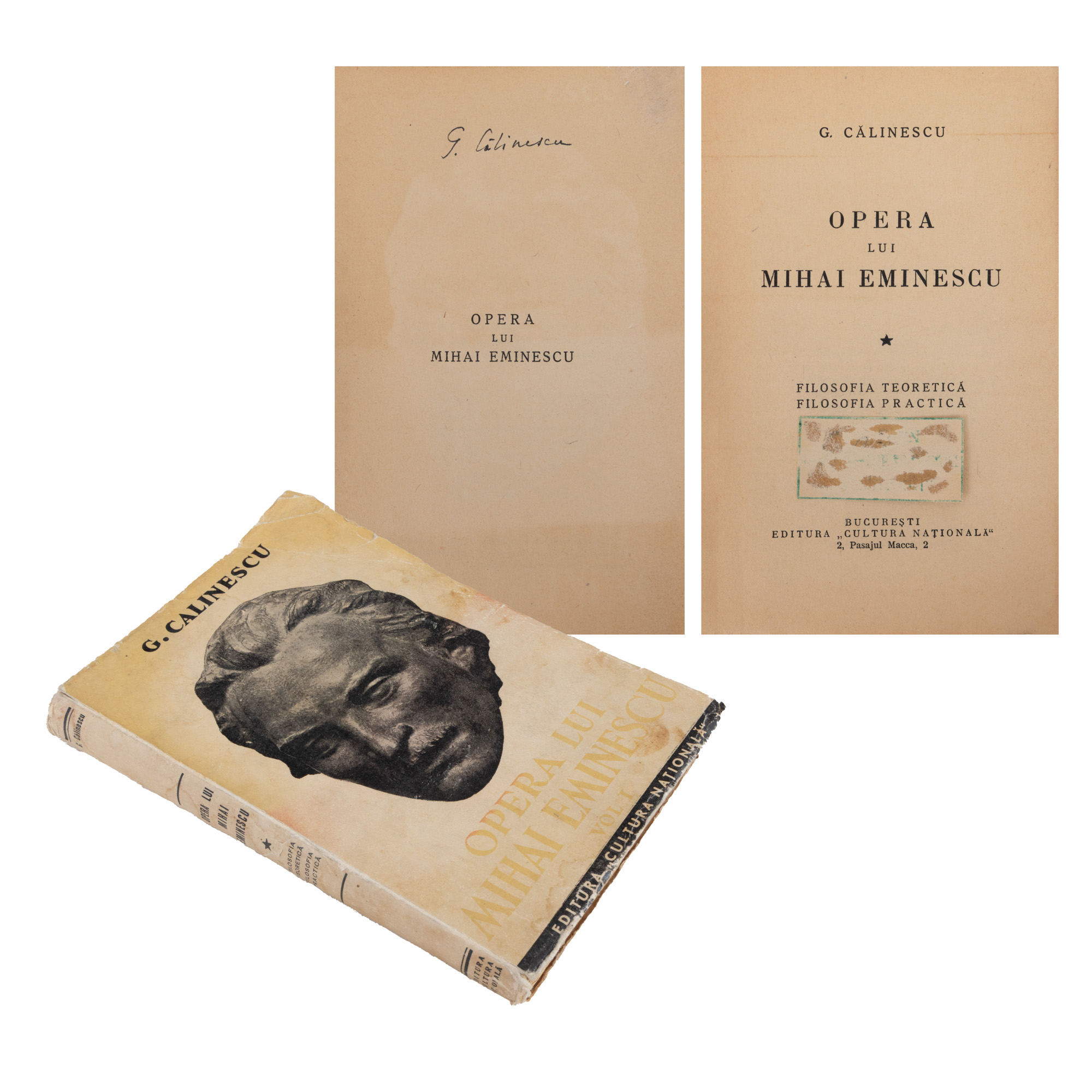 "Opera lui Mihai Eminescu", de George Călinescu, volumul I, ediție princeps, București, 1934, cu semnătura olografă a autorului