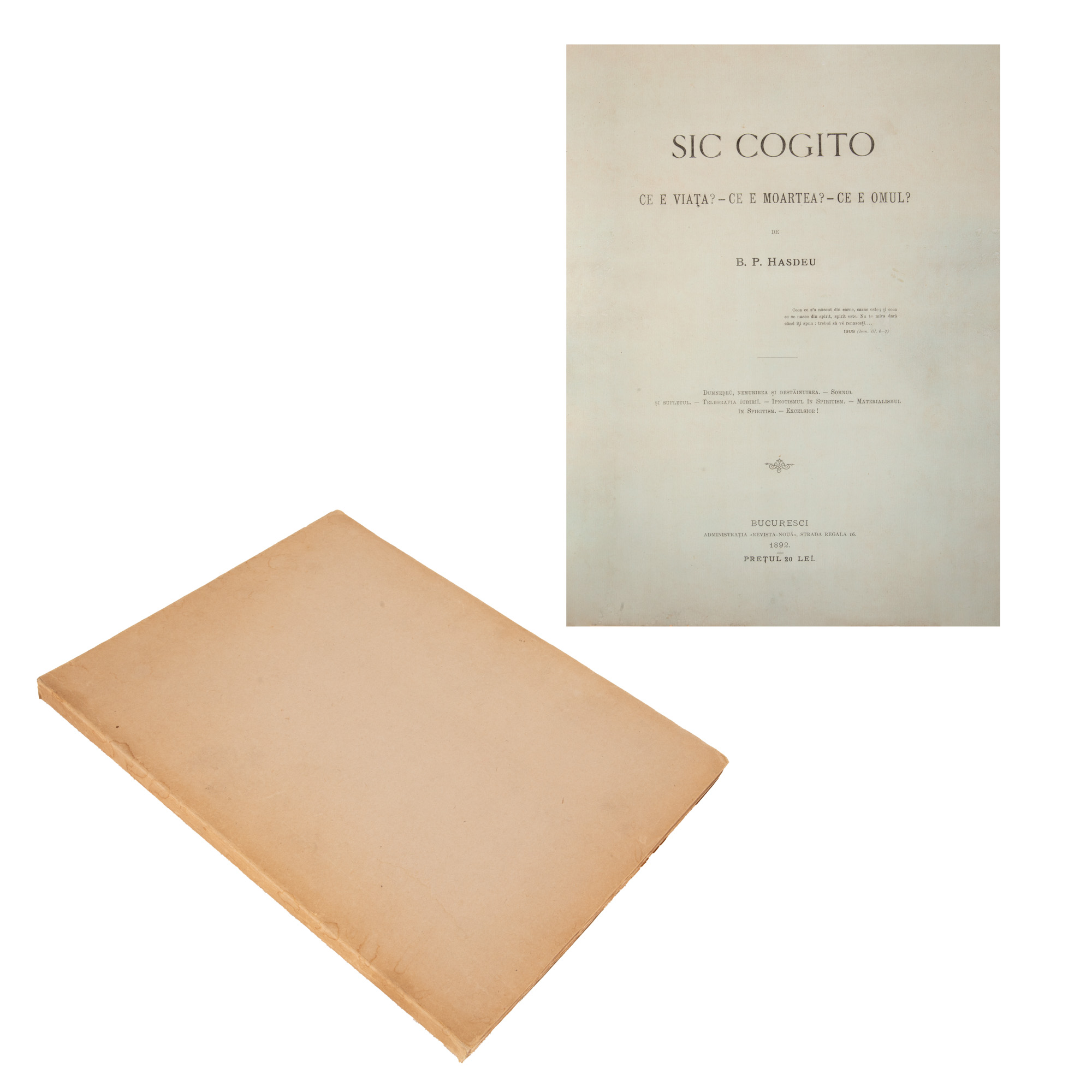 ”Sic cogito”, de Bogdan Petriceicu Hasdeu, București, 1892