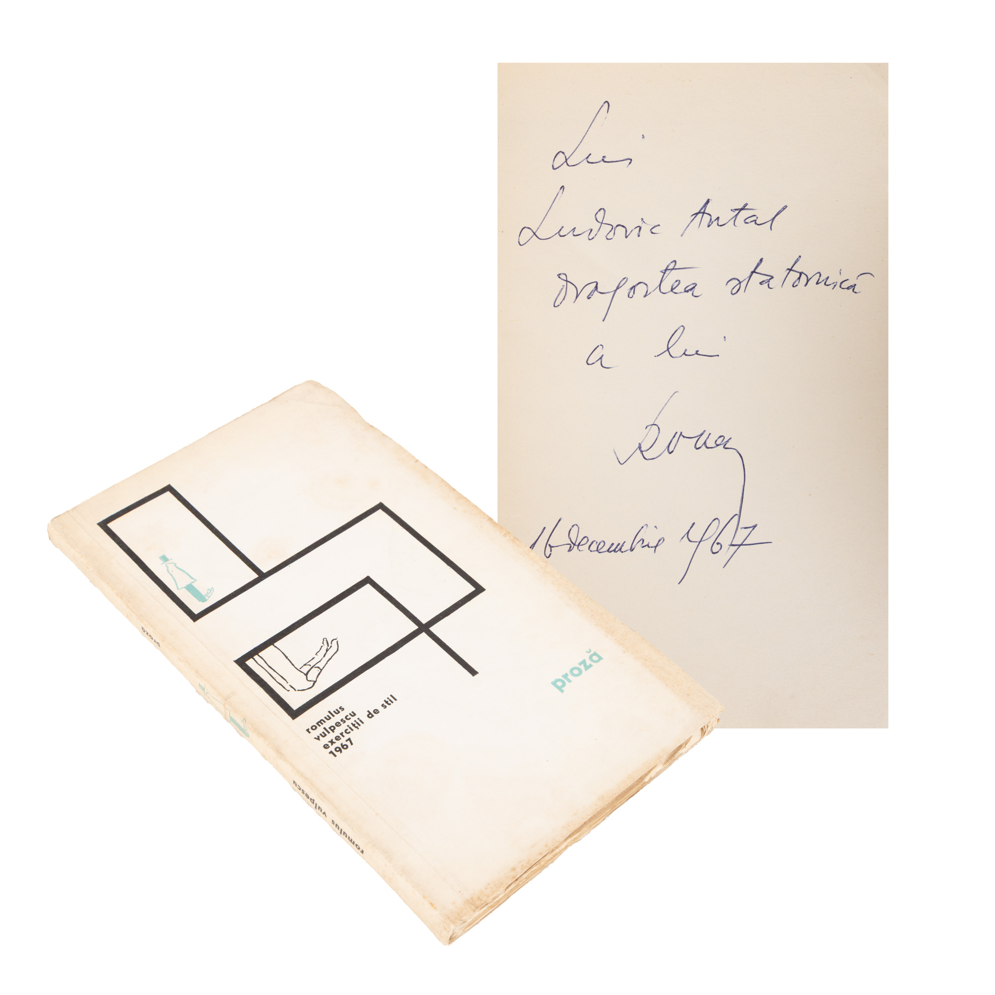 "Exerciții de stil", de Romulus Vulpescu, București, 1967, cu semnătura și dedicația olografe ale autorului