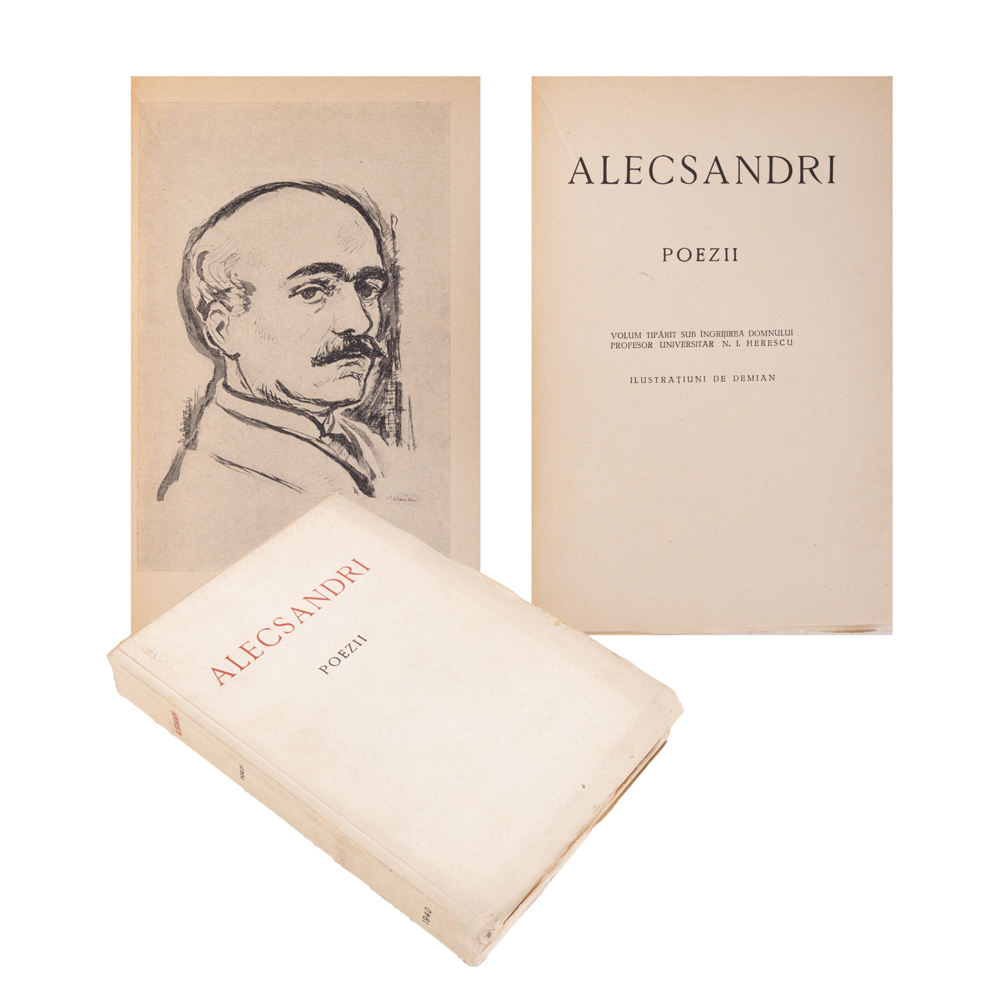 "Poems", by Vasile Alecsandri, commemorative edition of the Municipality of Bucharest edited by Niculae I. Herescu, with illustrations by Anastase Demian, Bucharest, 1940