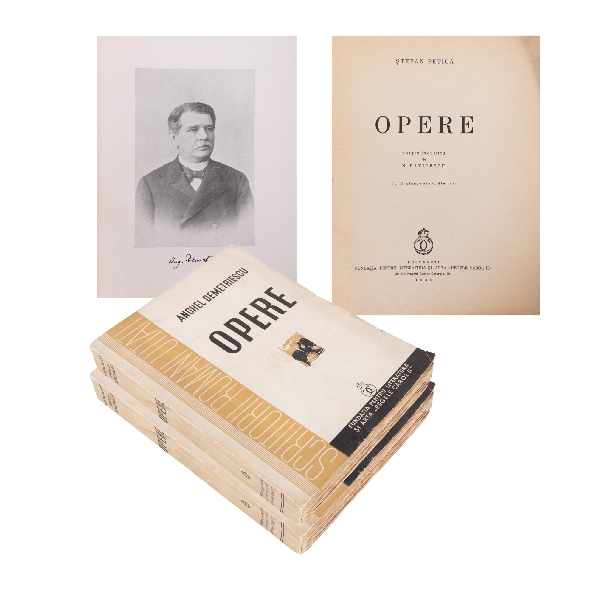 Lot format din ”Opere”, de Anghel Demetrescu, ediție îngijită de Ovidiu Papadima, București, 1937,  și ”Opere”, de Ștefan Petică, ediție îngrijită de Nicolae Davidescu, București, 1938