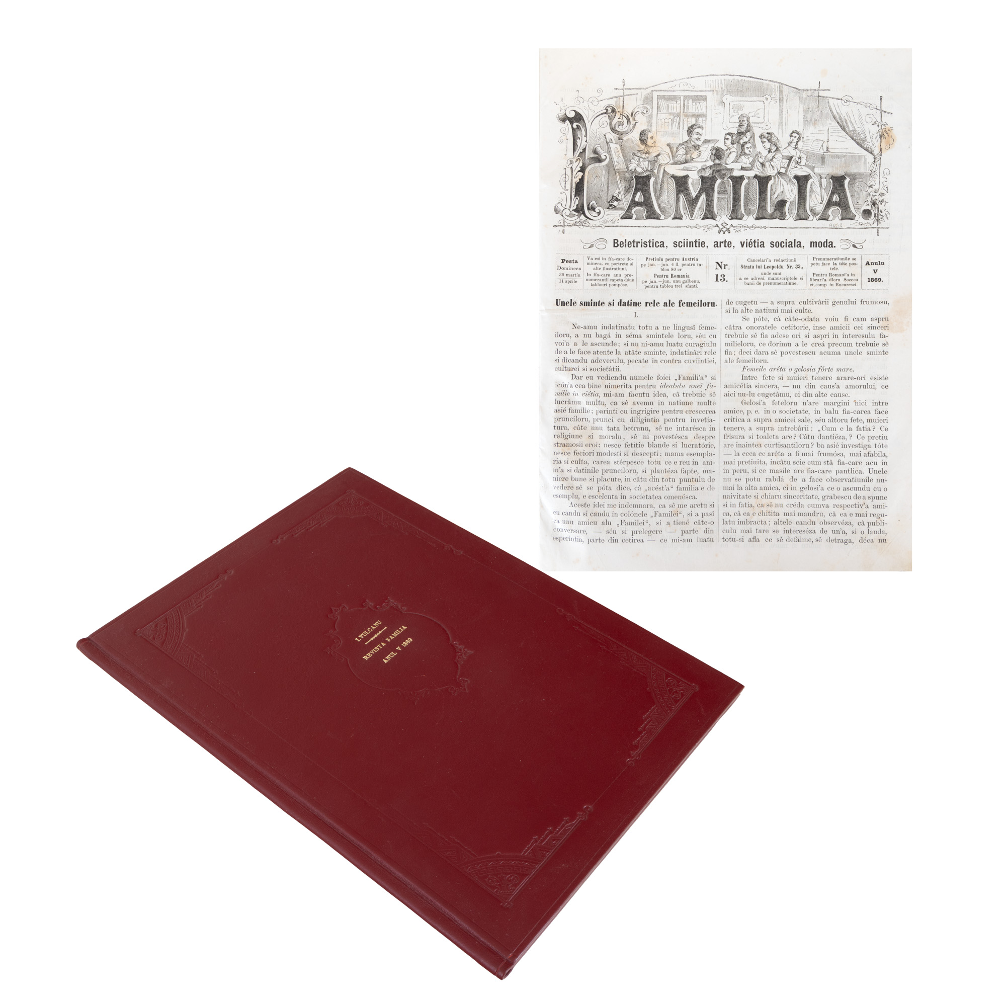 Revista ”Familia”, editor Iosif Vulcan, anul V, numărul 13, 1869, cu poezia lui Mihai Eminescu "Amicului F. J.", piesă rară