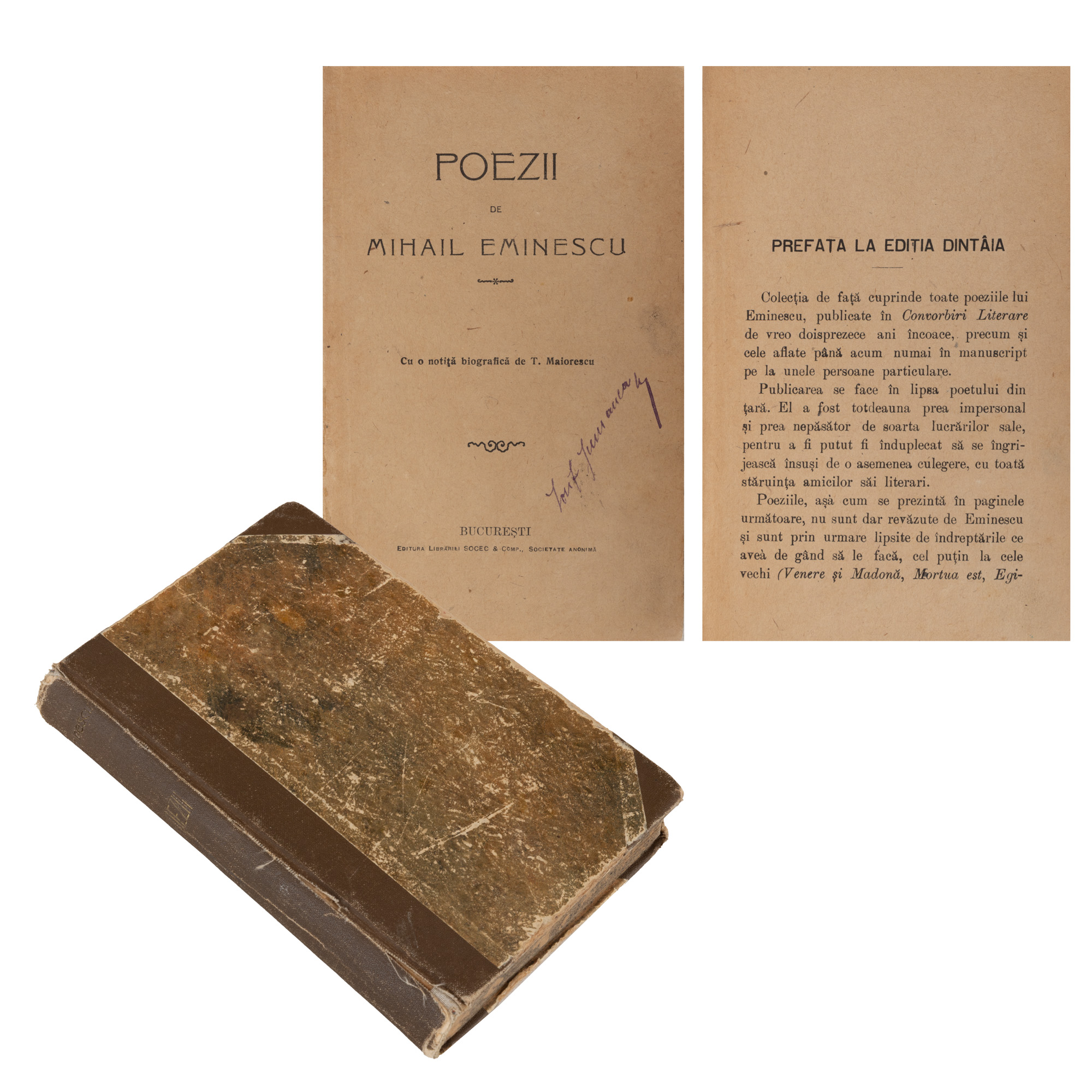 "Poems" by Mihail Eminescu, 11th edition, Bucharest, early 20th century, with ex-libris Iosif Jumanca