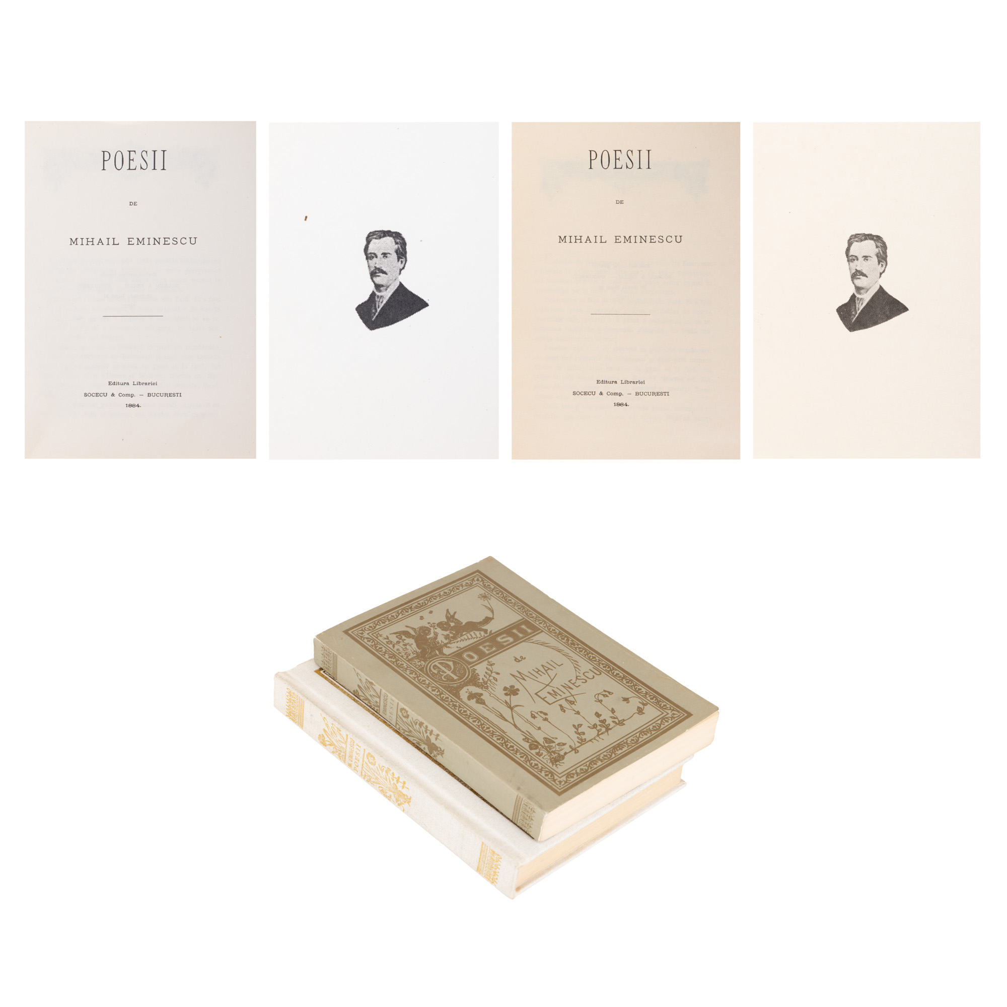 Lot format din două cărți ”Poesii” de Mihail Eminescu, exemplare facsimilate după prima ediție, 1989
