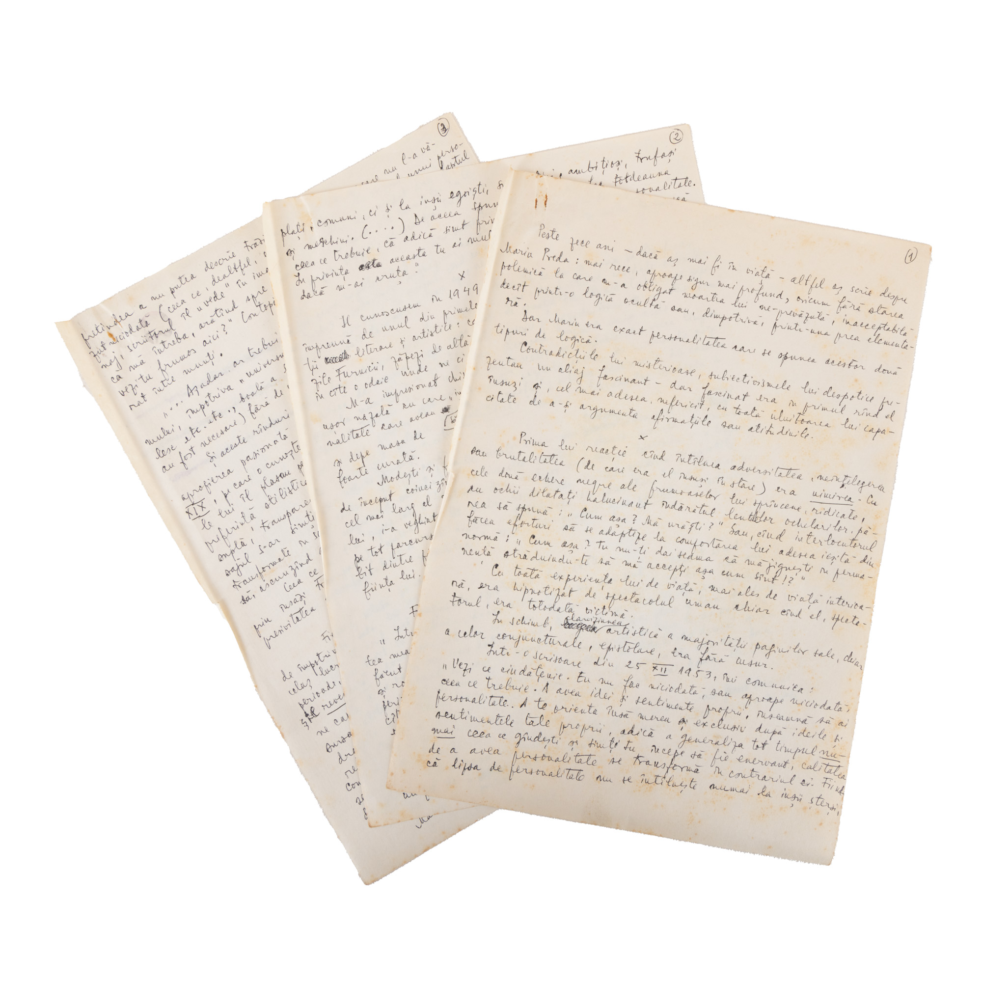 Manuscript of a text edited by the poet Nina Cassian about Marin Preda, circa 1980, originates from the archive of the publisher Magdalena Popescu Bedrosian