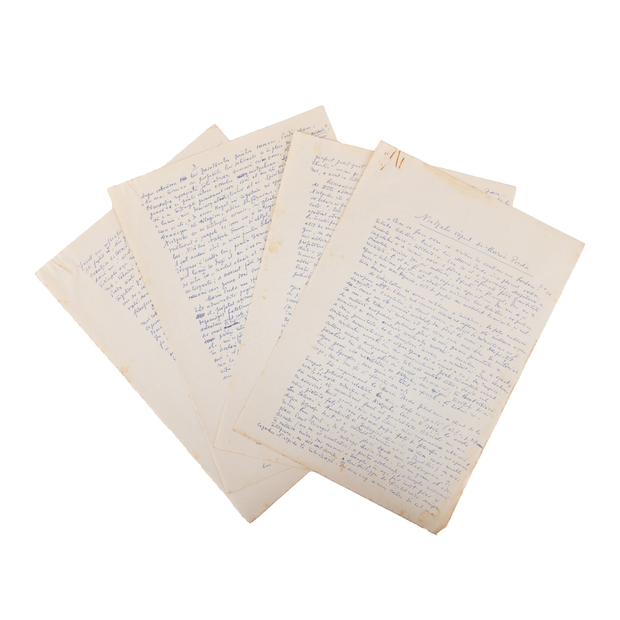 Manuscript "Nietzsche as seen by Marin Preda" by Constantin Noica, circa 1980, comes from the archive of publisher Magdalena Popescu Bedrosian