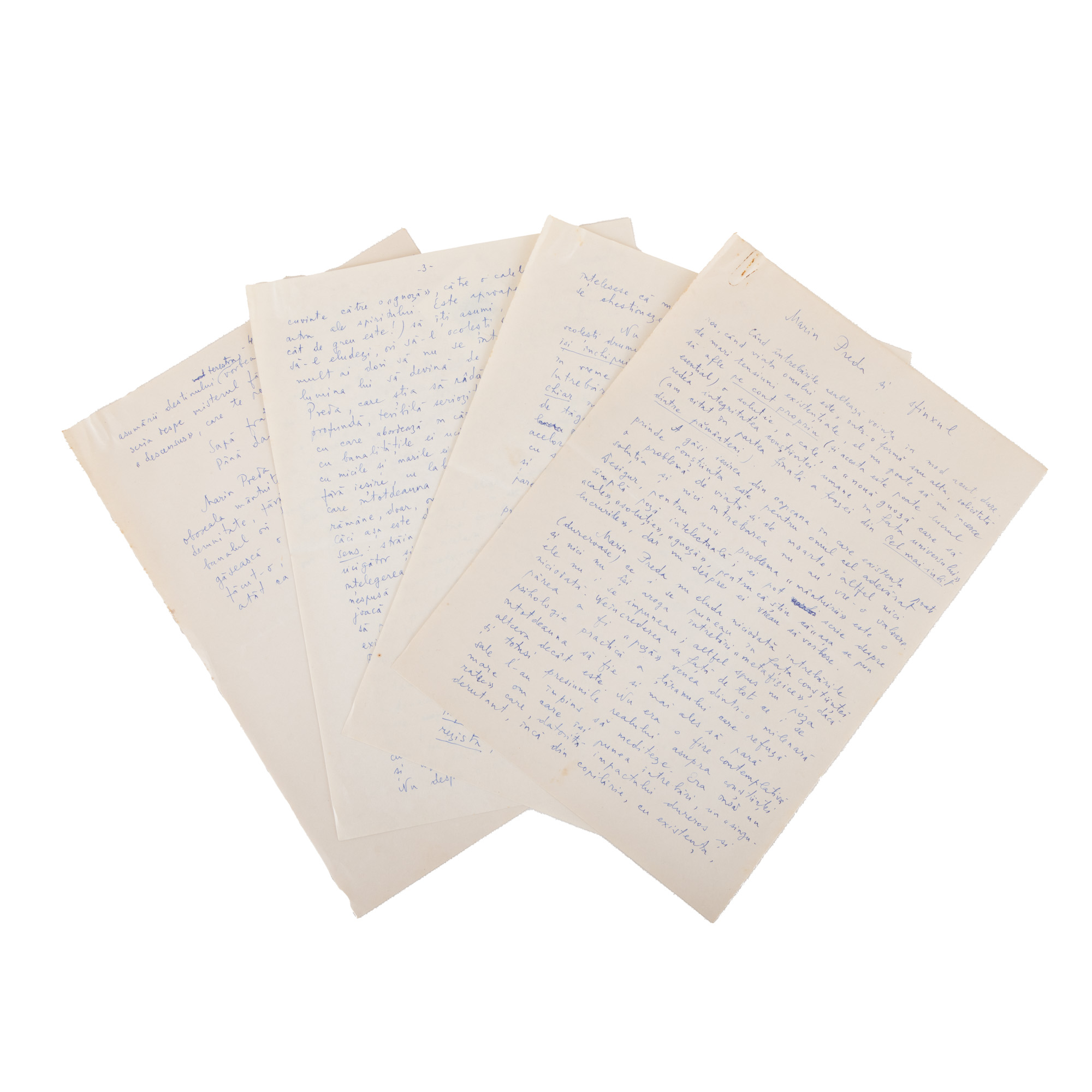 Manuscript "Marin Preda and the Sphinx", by Cezar Baltag, cca. 1980, originates from the archive of editor Magdalena Popescu Bedrosian