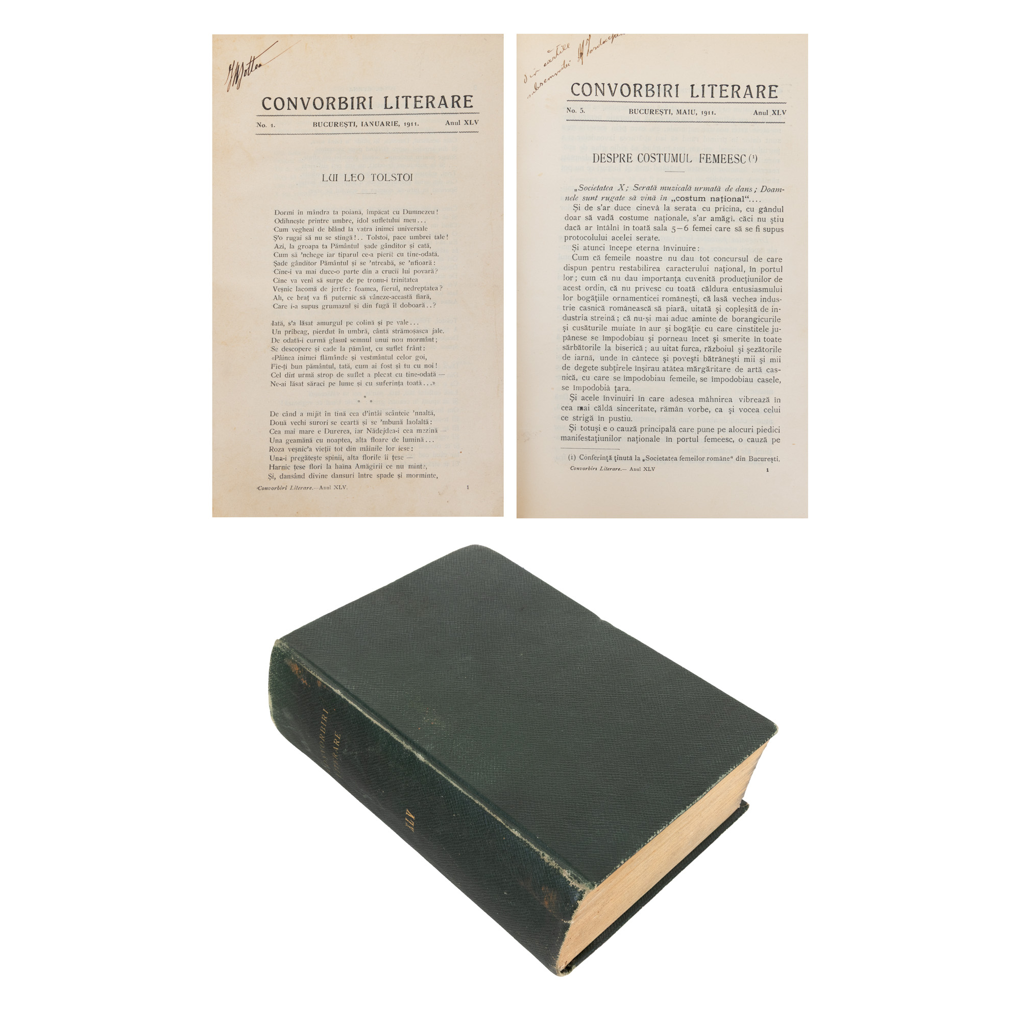 ”Convorbiri literare”, an XLV, nr. 1-12, 1911, cu opere publicate de Eugen Lovinescu, Victor Eftimiu, Simion Mehedinți, Panait Cerna