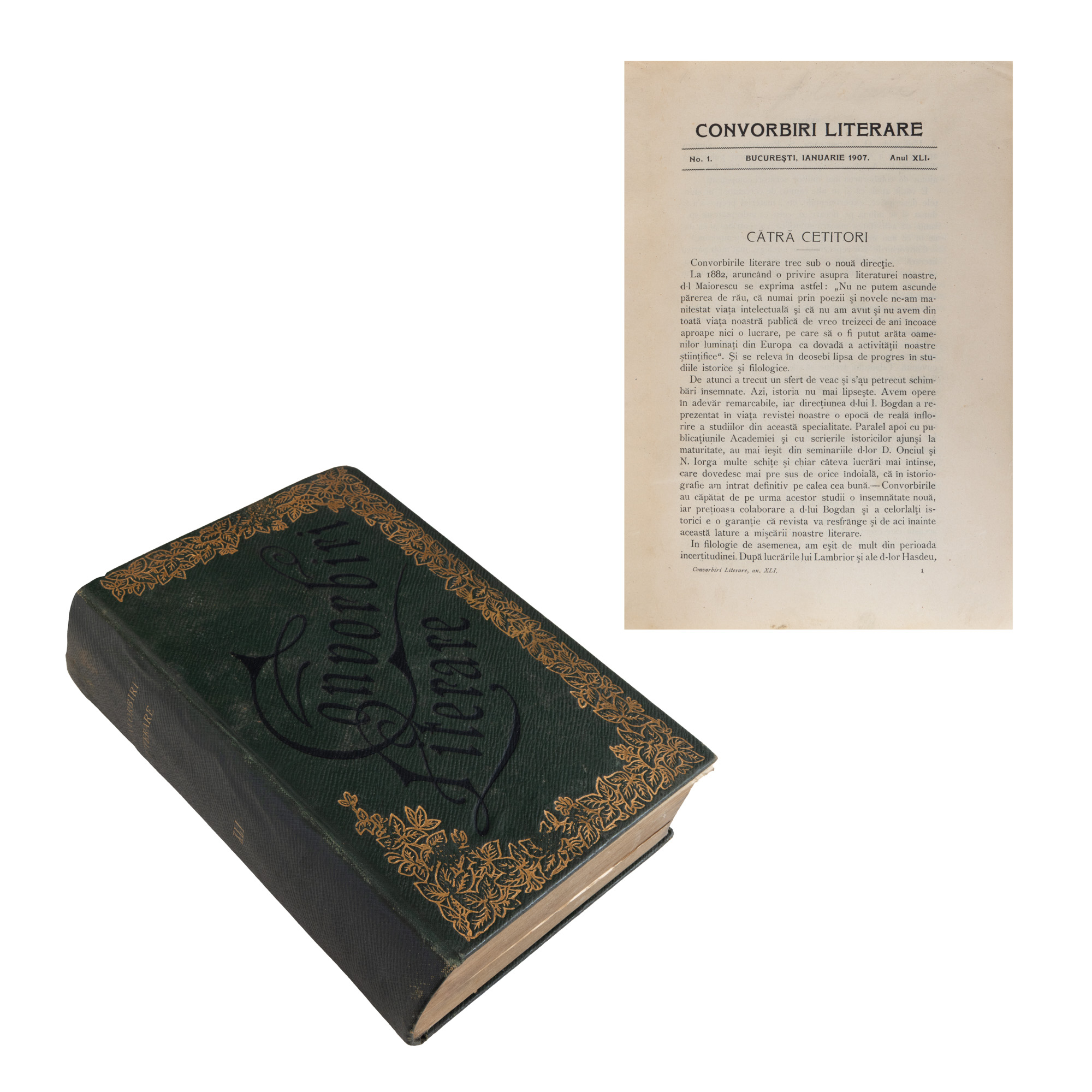 ”Convorbiri literare”, an XLI, nr. 1-12, 1907, cu opere publicate de Octavian Goga, Titu Maiorescu, Simion Mehedinți, Sextil Pușcariu, Nicolae Iorga