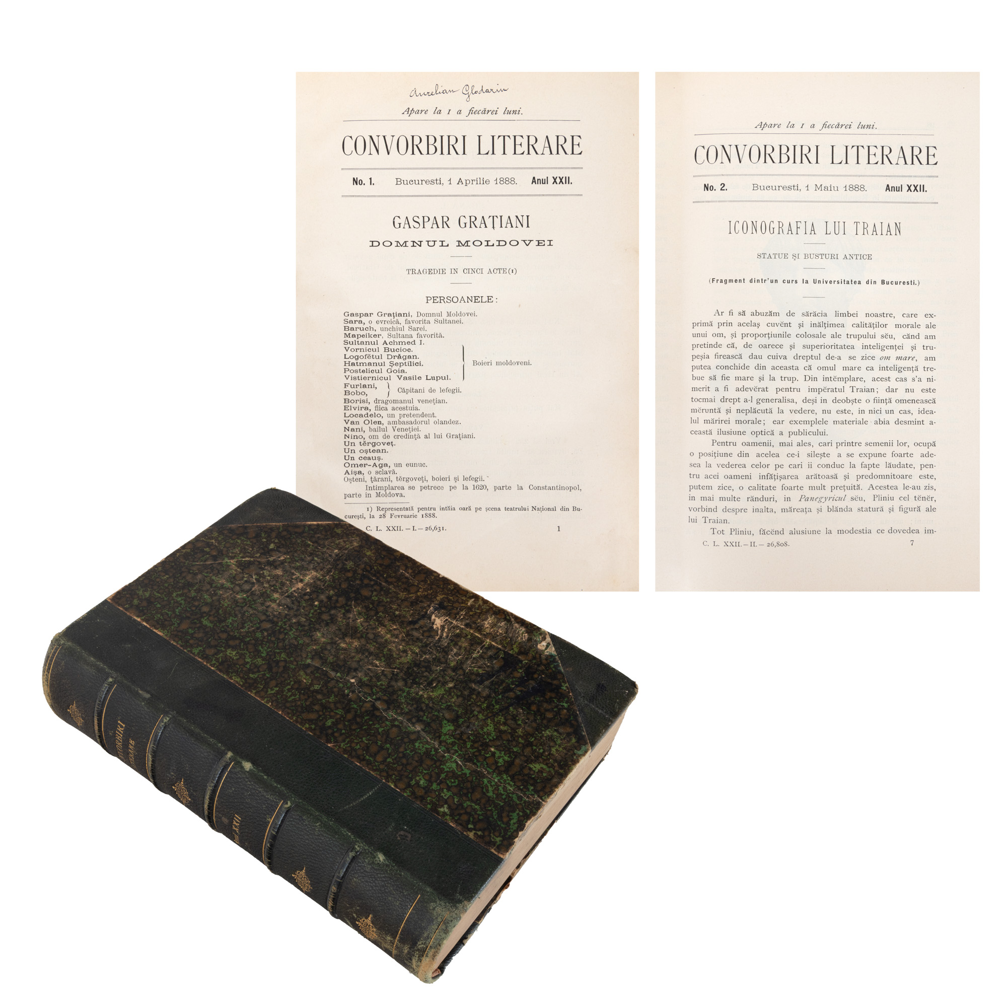 ”Convorbiri literare”, an XXII, nr. 1-12, 1888-1889, cu opere publicate de Duiliu Zamfirescu, Alexandru Odobescu, Iacob Negruzzi, Titu Maiorescu