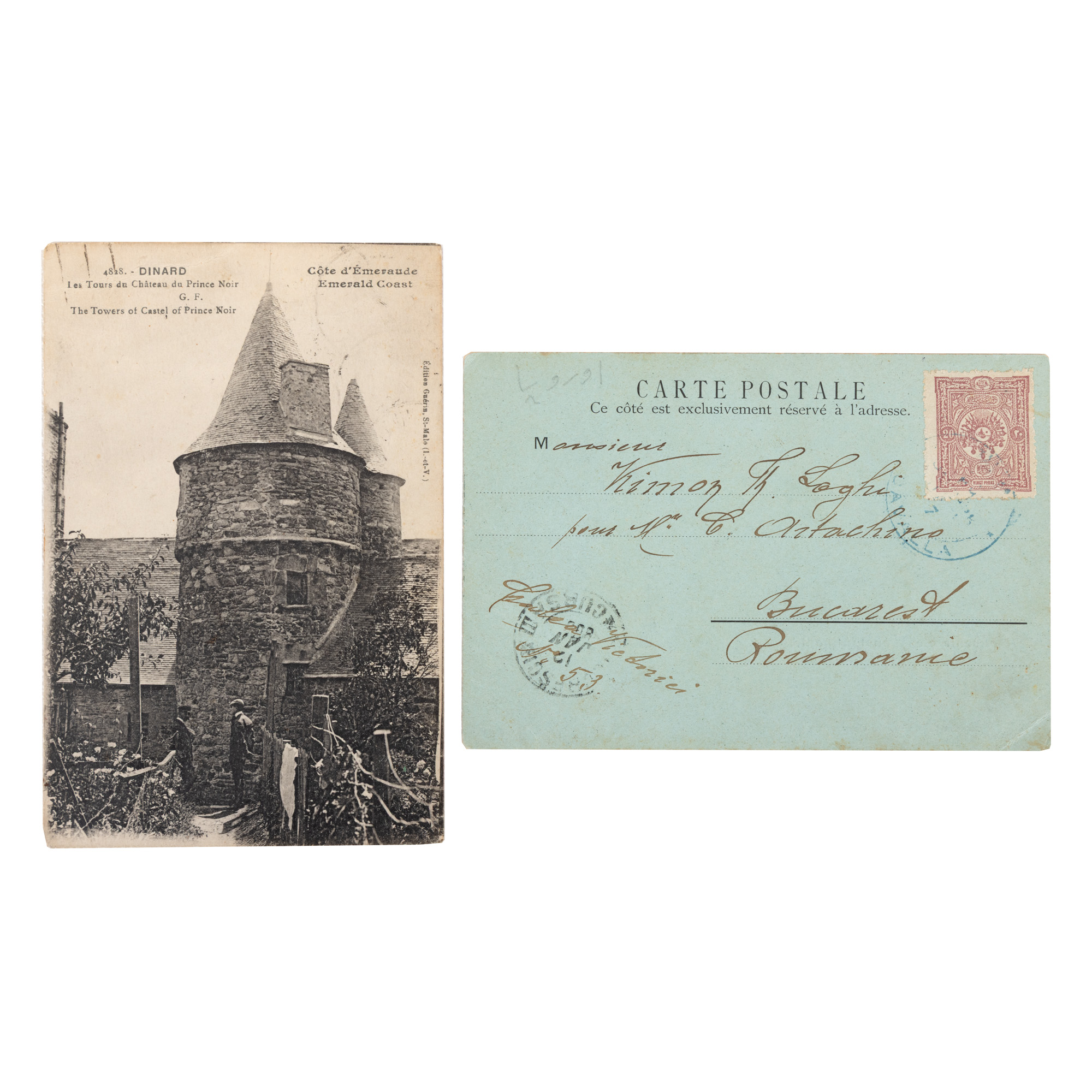 Lot format din două cărți poștale primite de Constantin Artachino de la Nicolae Petrașcu și Kimon Longhi, București, cca. 1920, cu semnături olografe