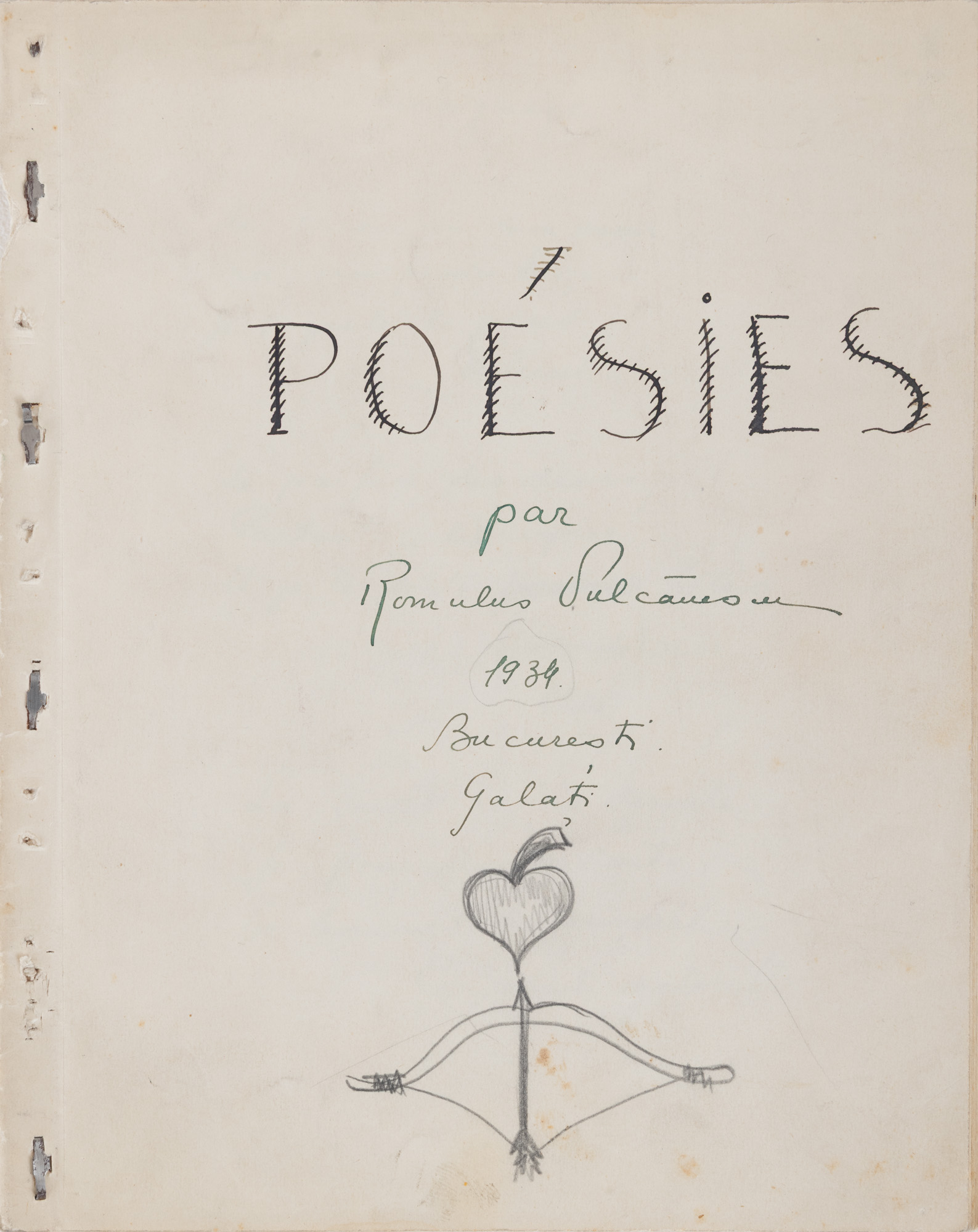 Manuscris ”Poesies”, de Romulus Vulcănescu, franceză, București-Galați, 1934