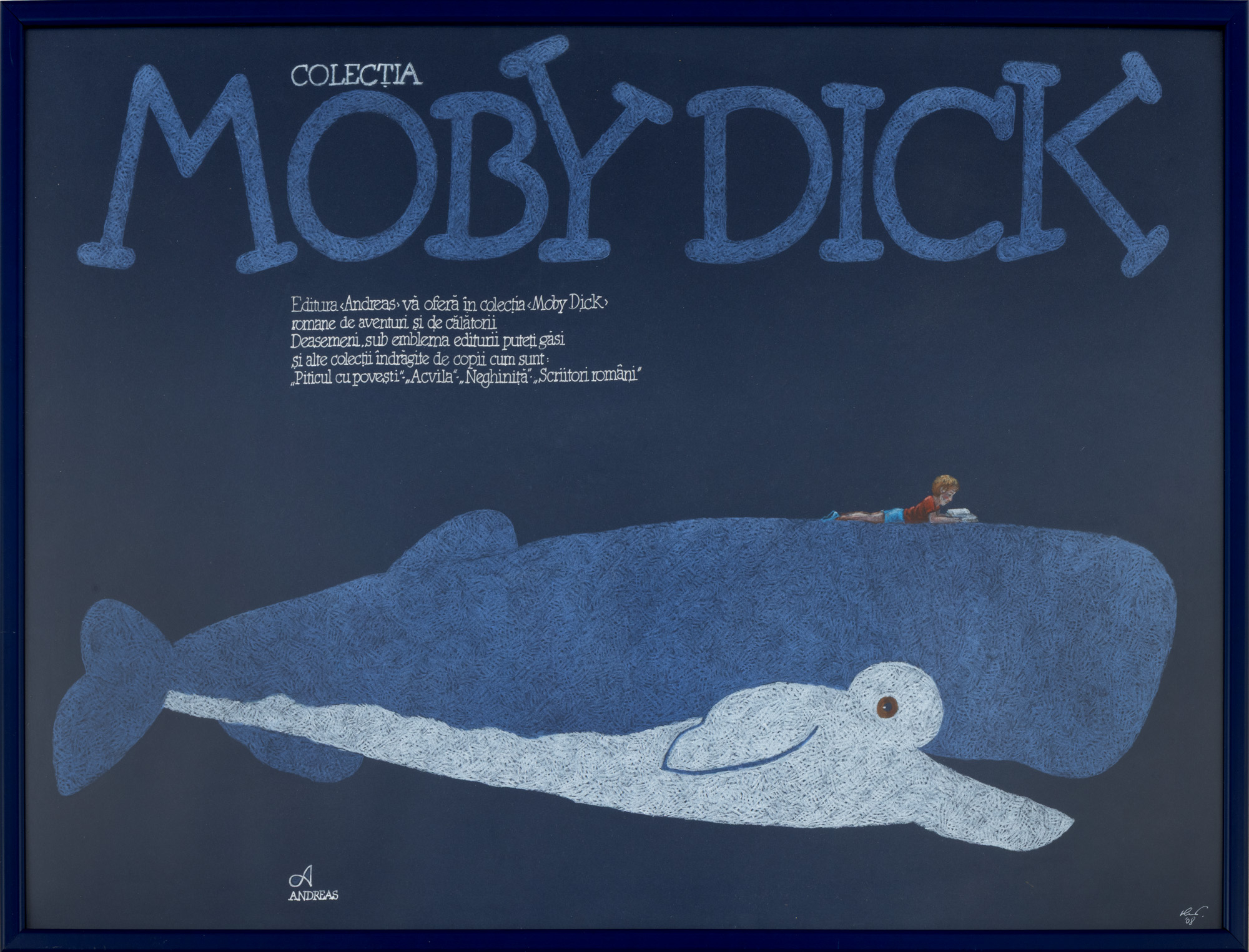 Machetă originală, afiș de promovare al colecției ”Moby Dick”, semnată olograf, exemplar unic