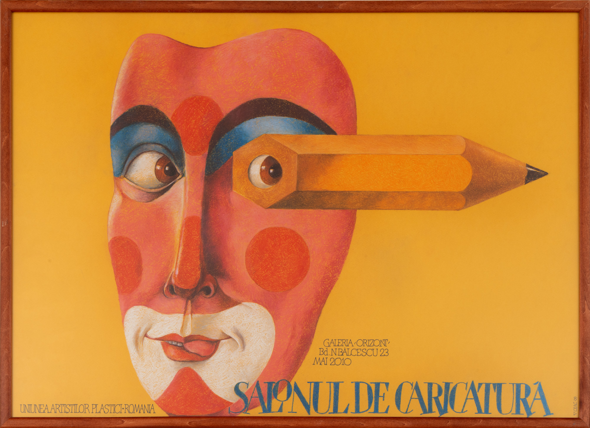 Machetă originală, afiș ”Salonul de caricatură”, 2010, semnată olograf, exemplar unic