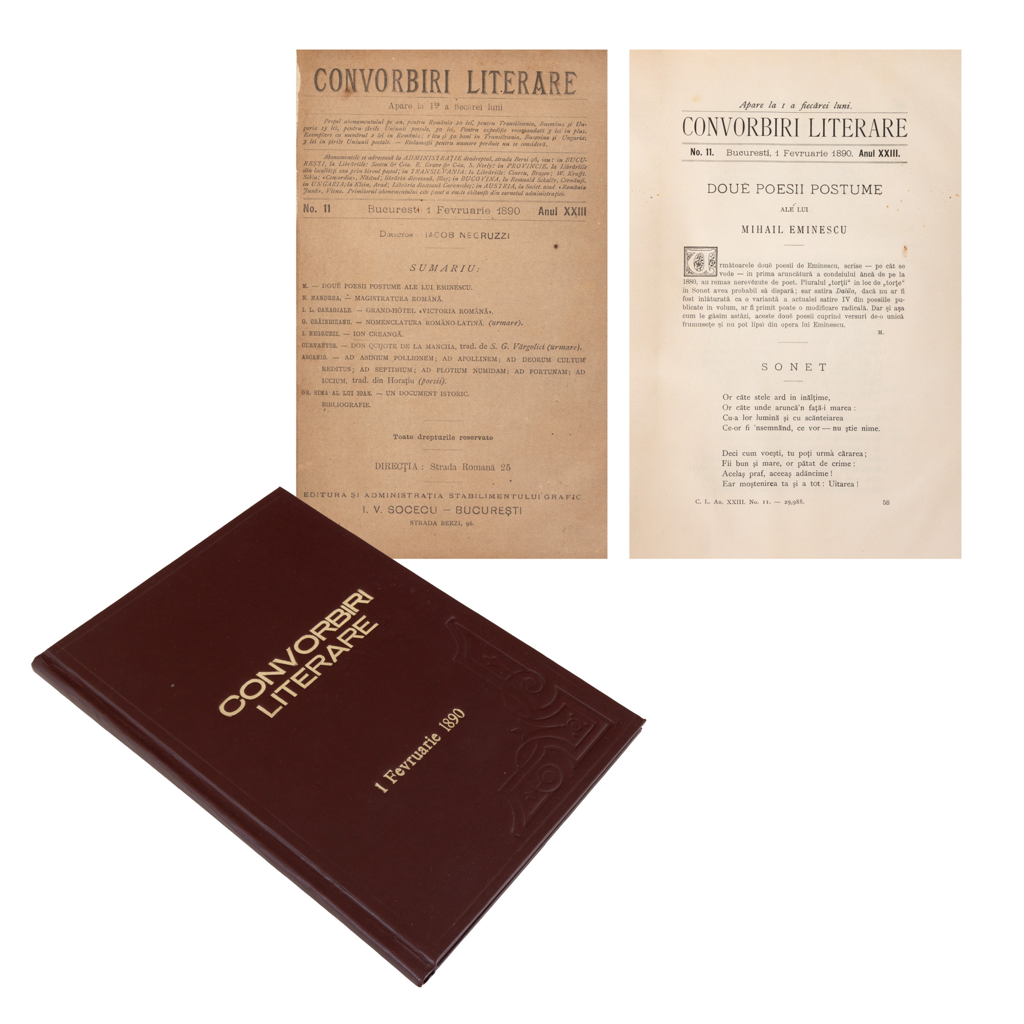 ”Convorbiri literare”, nr. 11, 1 februarie 1890, cu texte de Titu Maiorescu, Ion Luca Caragiale, Iacob Negruzzi