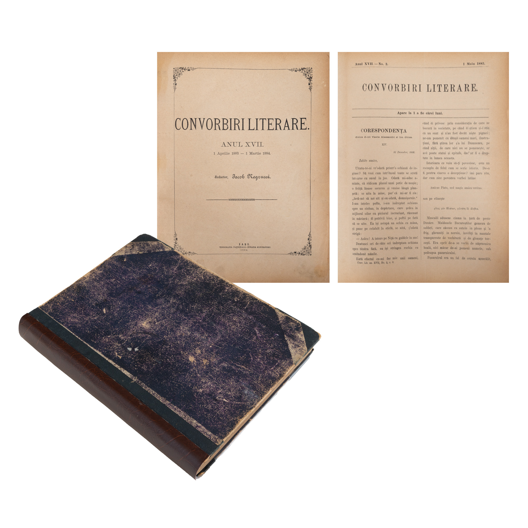 ”Convorbiri literare”, an XVII, nr. 1-12, 1883-1884, cu opere publicate de Mihai Eminescu, inclusiv prima publicare a poemului "Luceafărul", Ion Ghica, Vasile Alecsandri, Titu Maiorescu