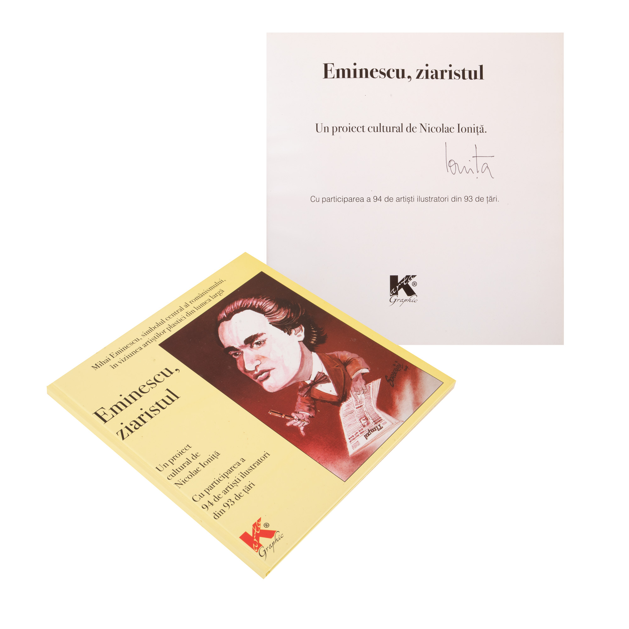 Lot format din ”Eminescu, ziaristul”, Ploiești, 2016, împreună cu 20 de desene originale care sunt publicate în volum