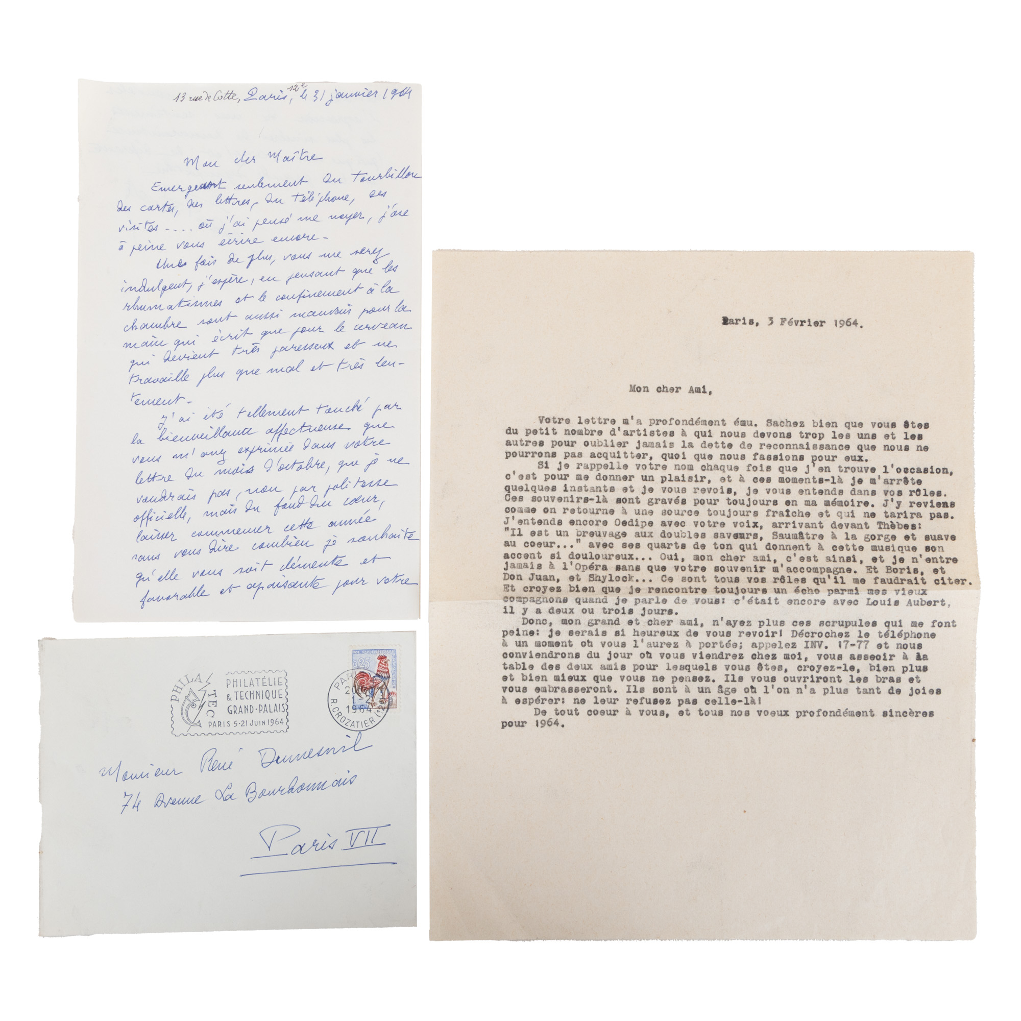 Corespondență formată din două scrisori dintre muzicologul René Dumesnil și baritonul André Pernet, 1964, referitoare la opera "Oedipe" de George Enescu