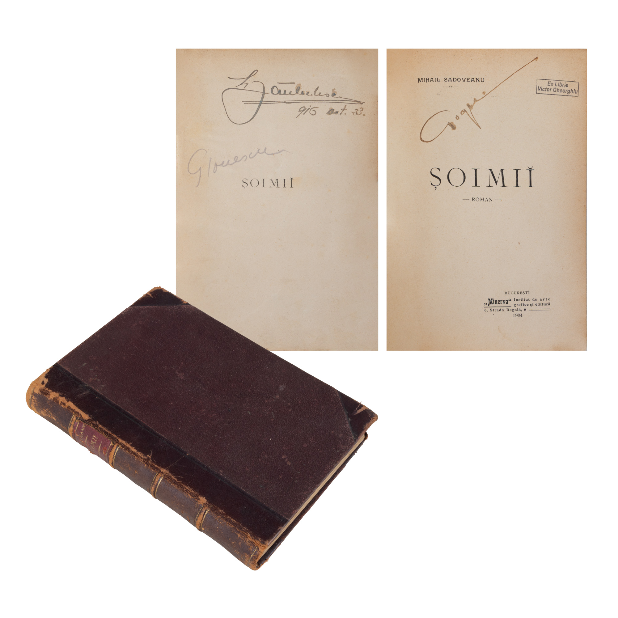 ”Șoimii”, de Mihail Sadoveanu, ediție princeps, București, 1904, cu ex-libris