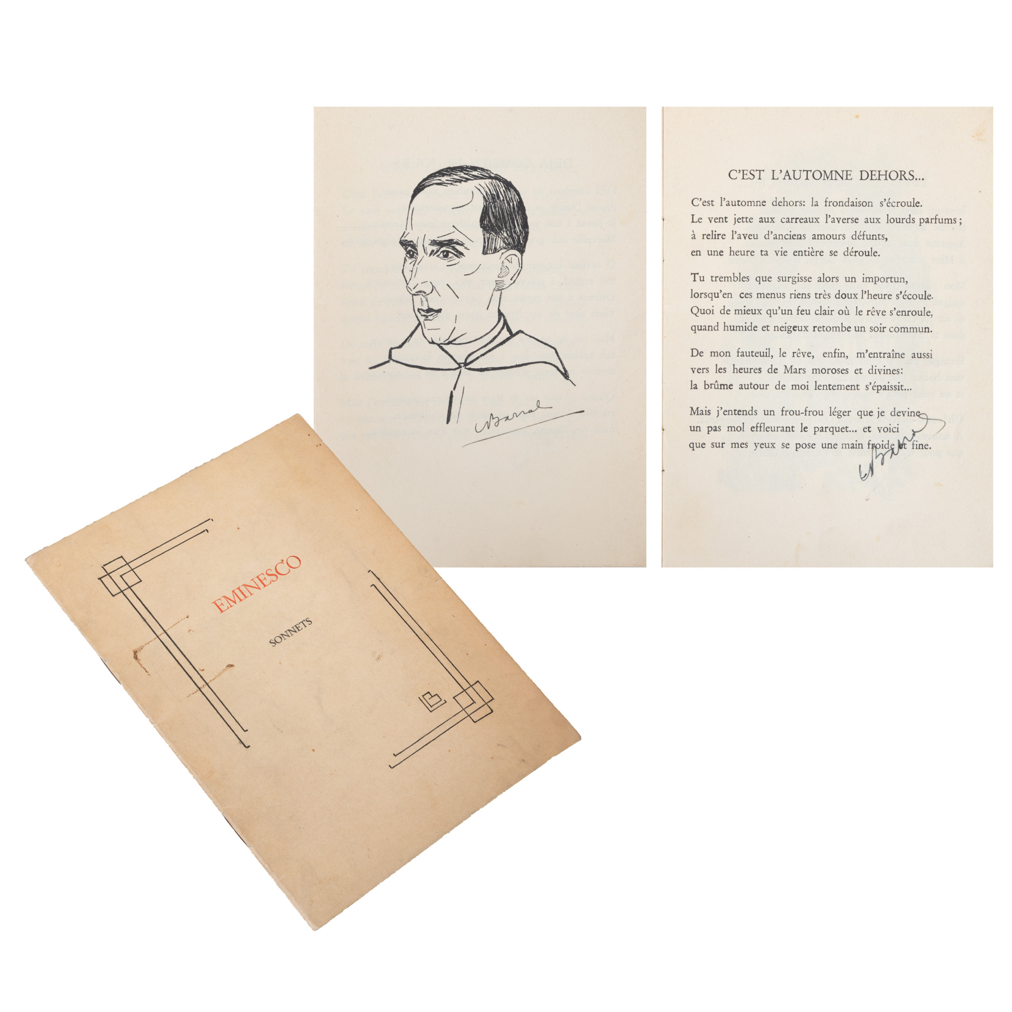 "Sonnets" by Mihai Eminescu, French, translator Louis Barral, Bucharest, 1933, with the translator's autograph and illustrations, copy 43/100